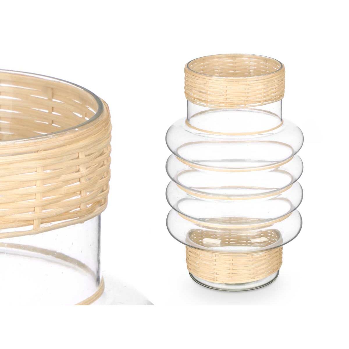 Ljusstakar Gift Decor Transparent Naturell Glas Rattan 18 x 30 x 18 cm (6 antal) - 2