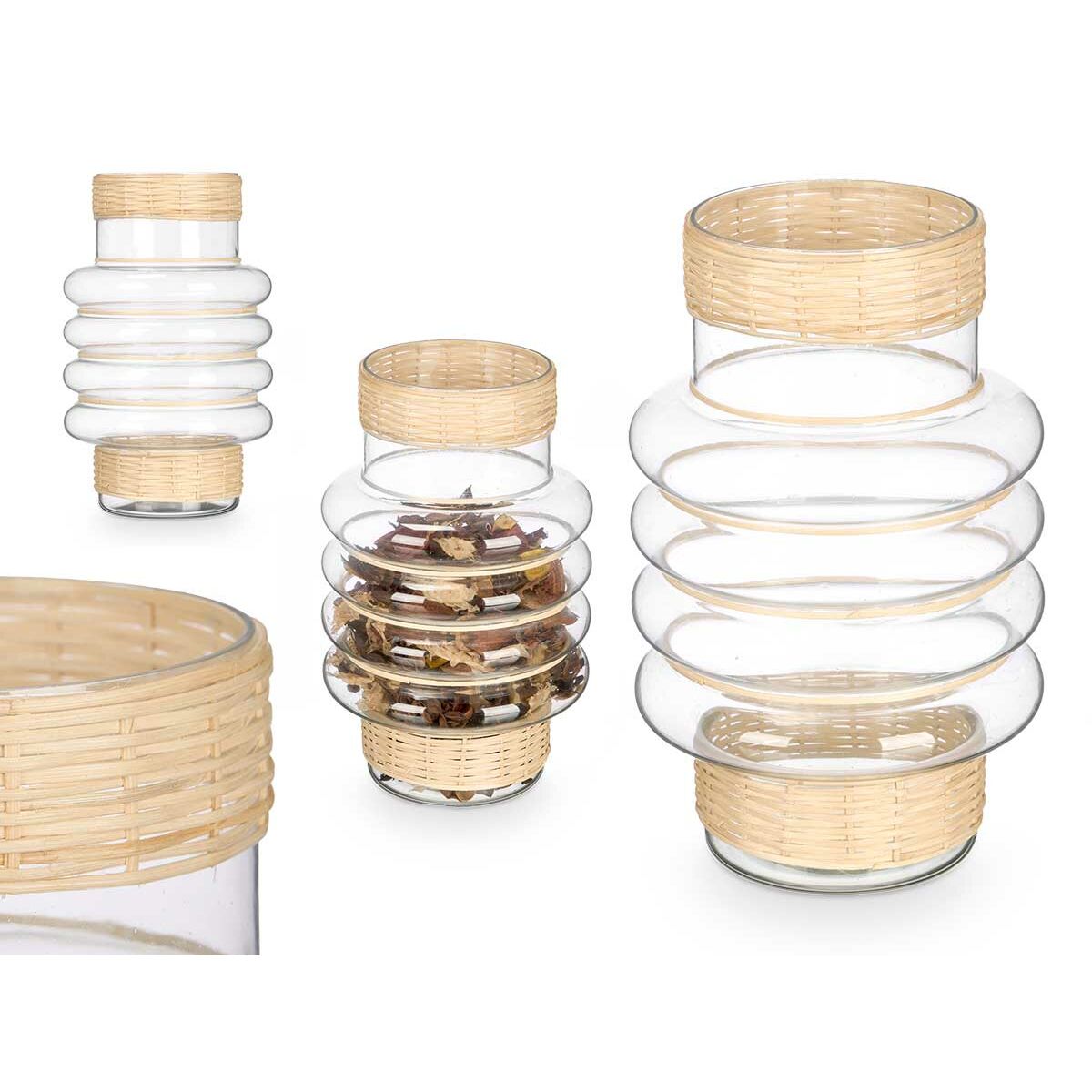 Ljusstakar Gift Decor Transparent Naturell Glas Rattan 18 x 30 x 18 cm (6 antal) - 3