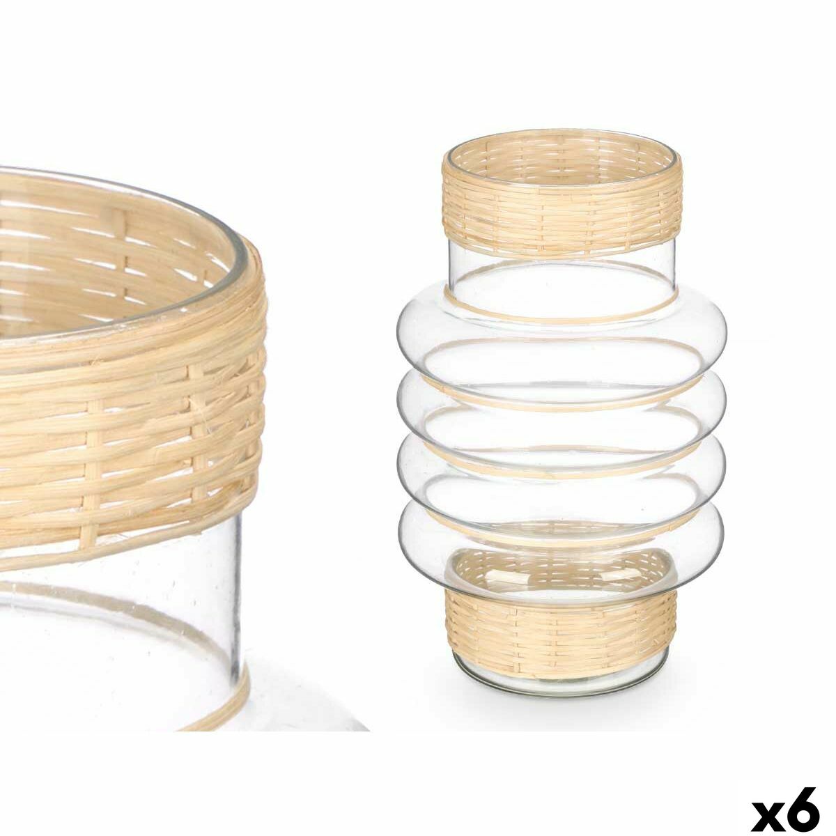 Ljusstakar Gift Decor Transparent Naturell Glas Rattan 18 x 30 x 18 cm (6 antal)