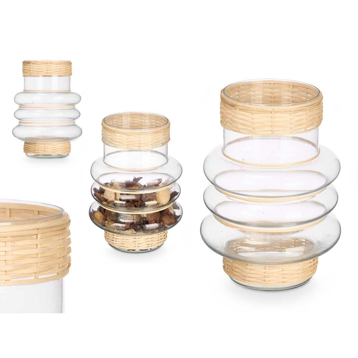 Ljusstakar Gift Decor Transparent Naturell Glas Rattan 18 x 24 x 18 cm (6 antal) - 3