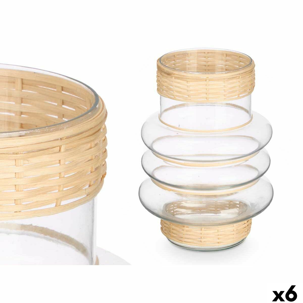 Ljusstakar Gift Decor Transparent Naturell Glas Rattan 18 x 24 x 18 cm (6 antal)