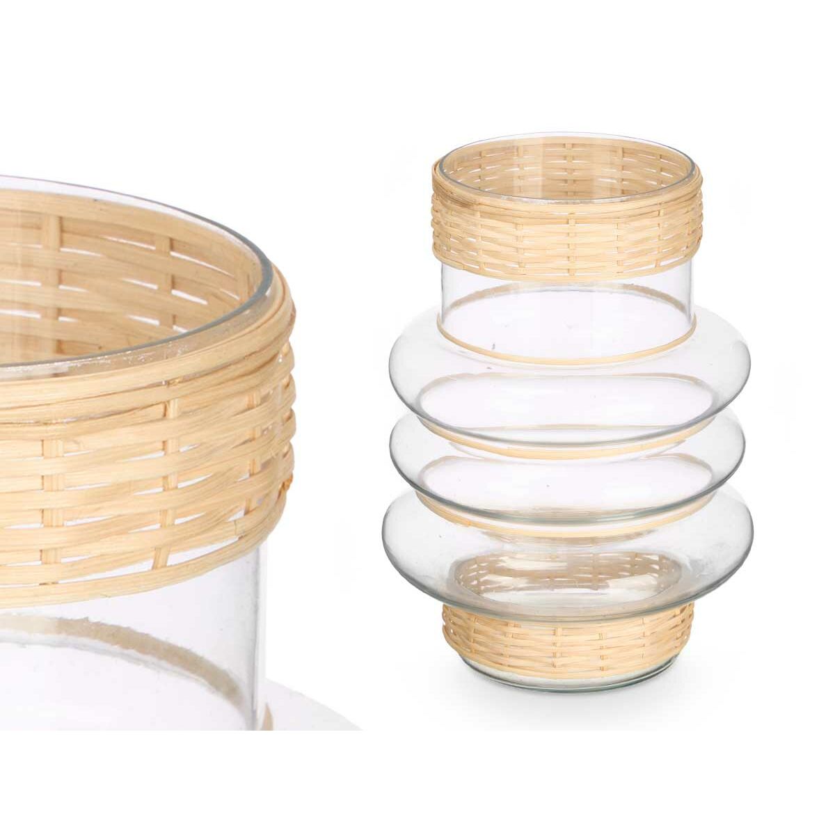 Ljusstakar Gift Decor Transparent Naturell Glas Rattan 18 x 24 x 18 cm (6 antal) - 2