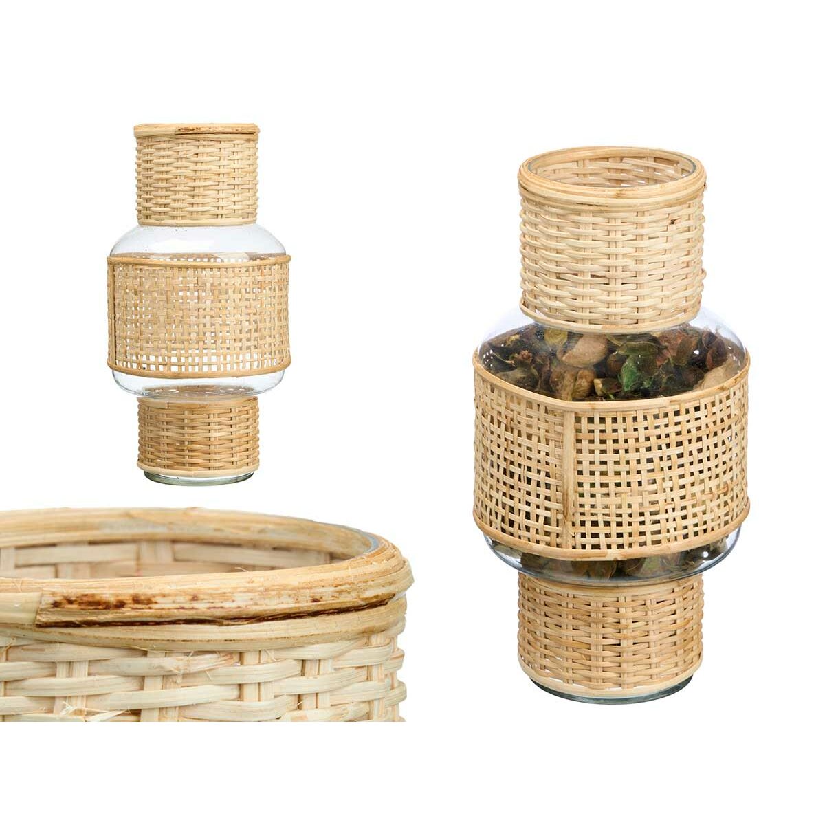 Ljusstakar Gift Decor Transparent Naturell Glas Rattan 15,5 x 31 x 15,5 cm (6 antal) - 3