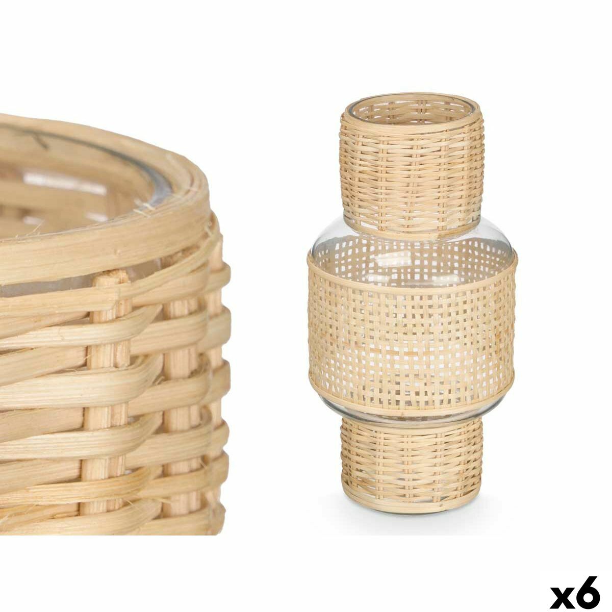 Ljusstakar Gift Decor Transparent Naturell Glas Rattan 15,5 x 31 x 15,5 cm (6 antal)