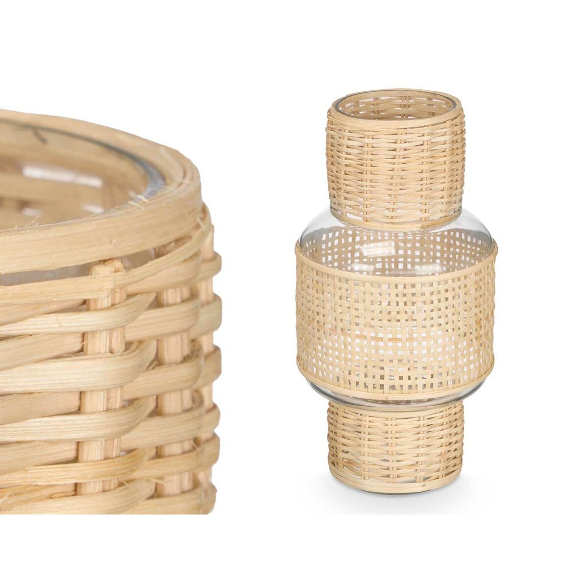 Ljusstakar Gift Decor Transparent Naturell Glas Rattan 15,5 x 31 x 15,5 cm (6 antal) - 2