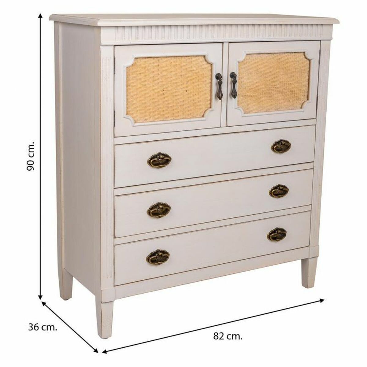Kommod Alexandra House Living Vit Rattan Granträ Trä MDF 36 x 90 x 82 cm - 8