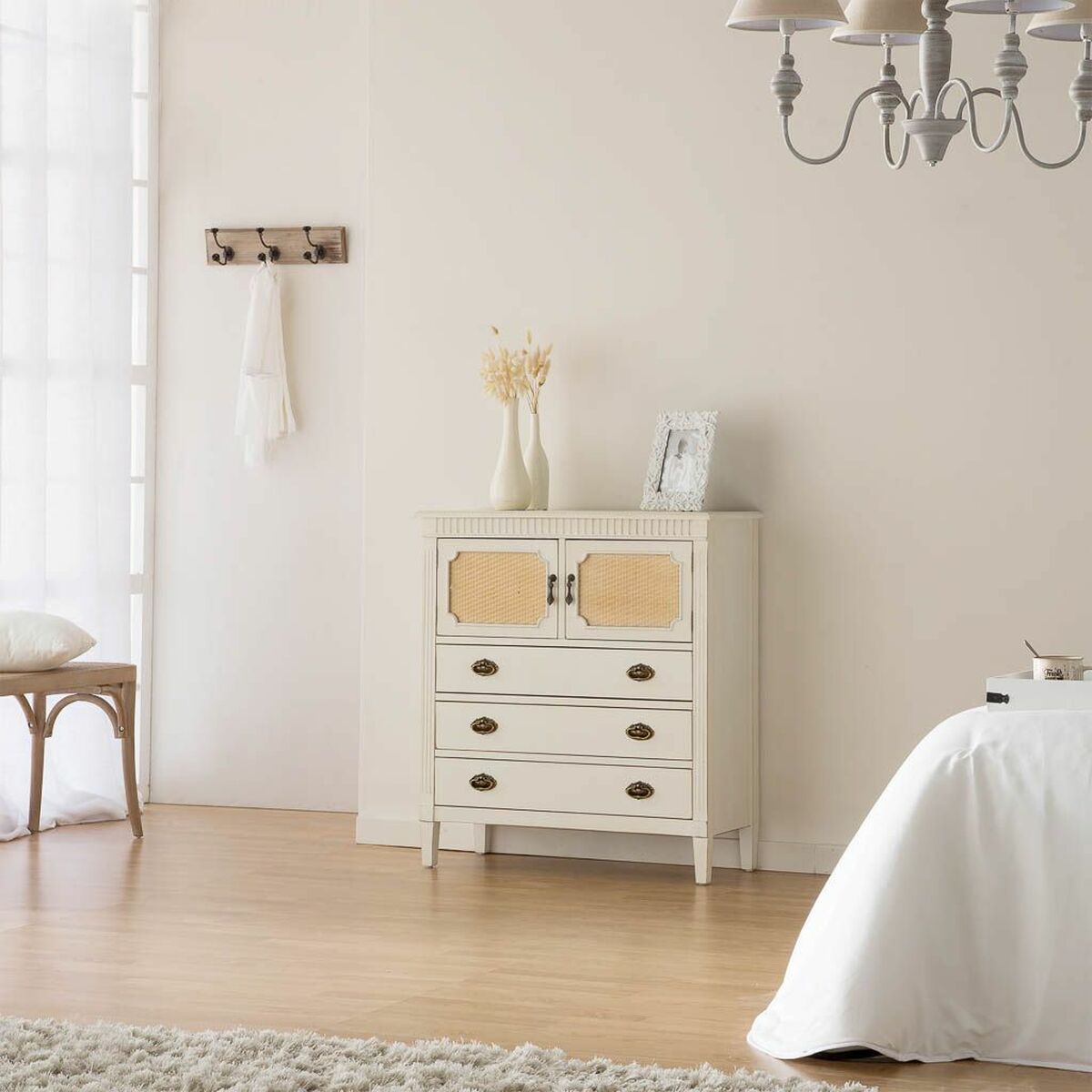 Kommod Alexandra House Living Vit Rattan Granträ Trä MDF 36 x 90 x 82 cm - 5