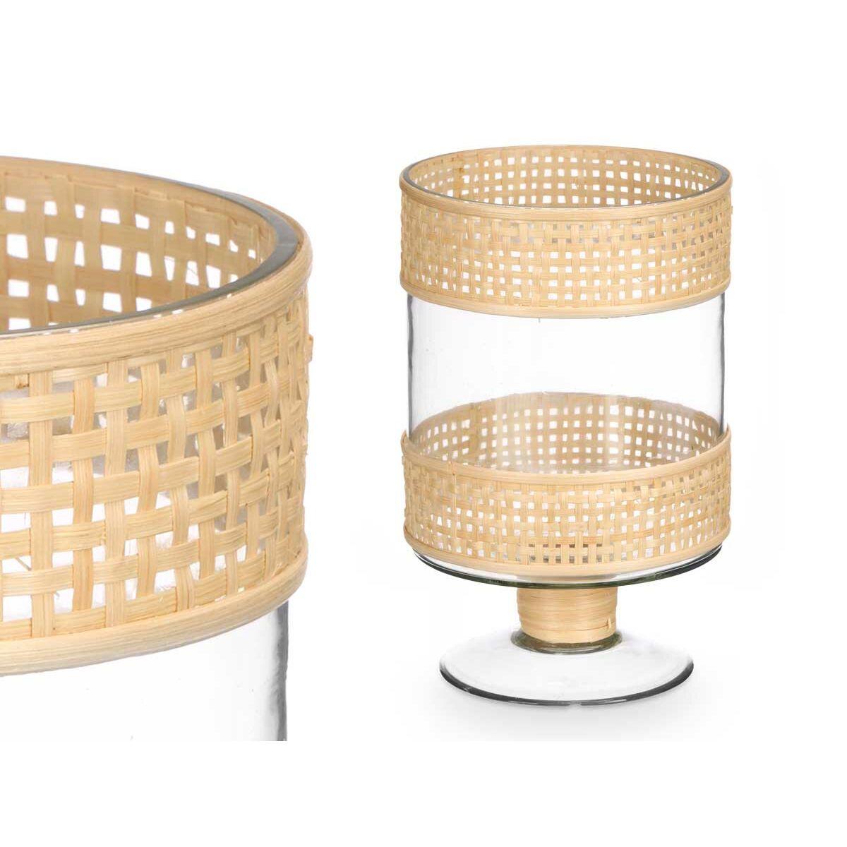Ljusstakar Gift Decor Transparent Naturell Glas Rattan 15,5 x 24 x 15,5 cm (6 antal) - 2