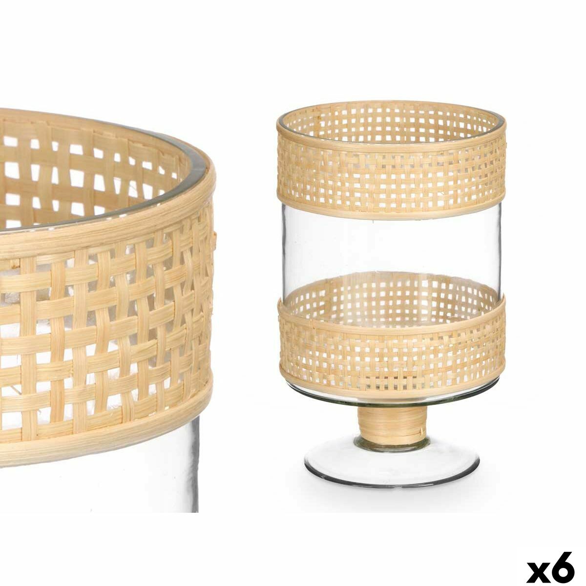 Ljusstakar Gift Decor Transparent Naturell Glas Rattan 15,5 x 24 x 15,5 cm (6 antal)