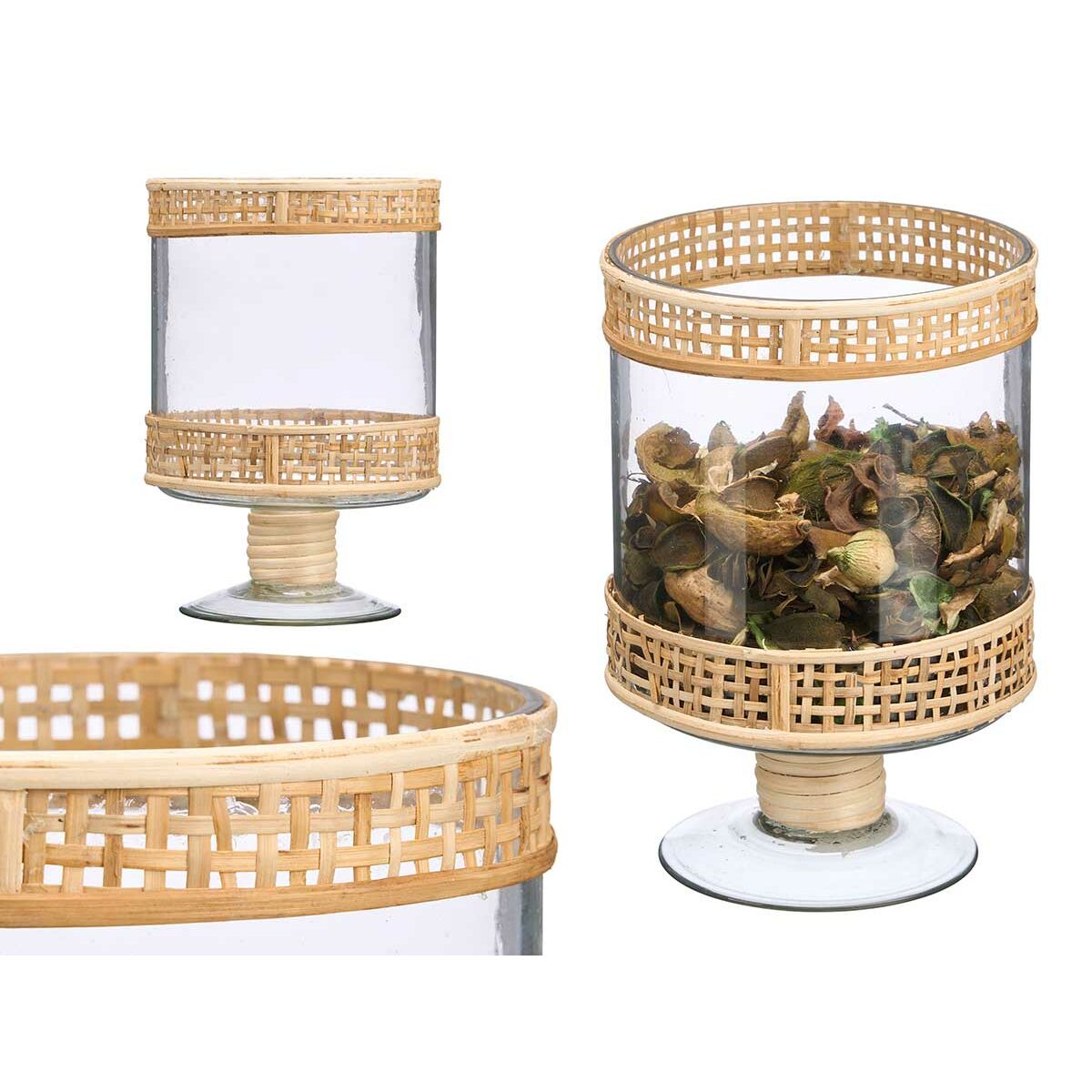 Ljusstakar Gift Decor Transparent Naturell Glas Rattan 15,5 x 24 x 15,5 cm (6 antal) - 3