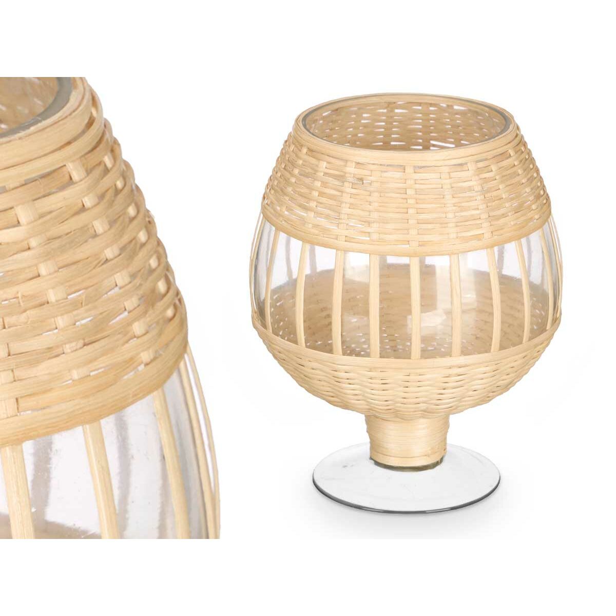 Ljusstakar Gift Decor Transparent Naturell Glas Rattan 18 x 22 x 18 cm (6 antal) - 2