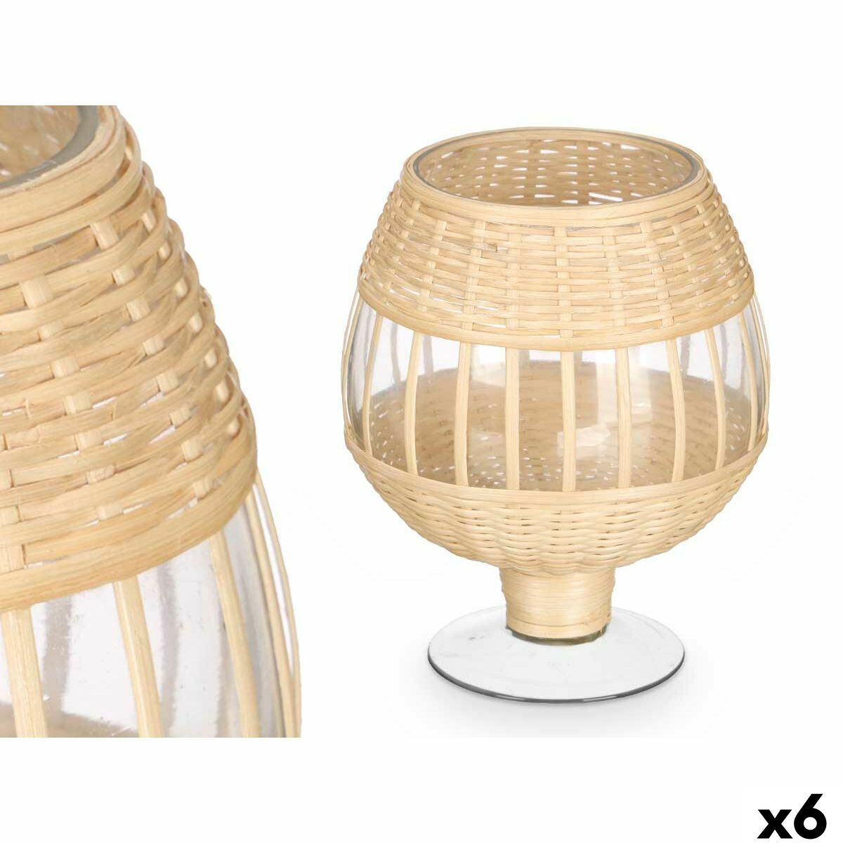 Ljusstakar Gift Decor Transparent Naturell Glas Rattan 18 x 22 x 18 cm (6 antal)