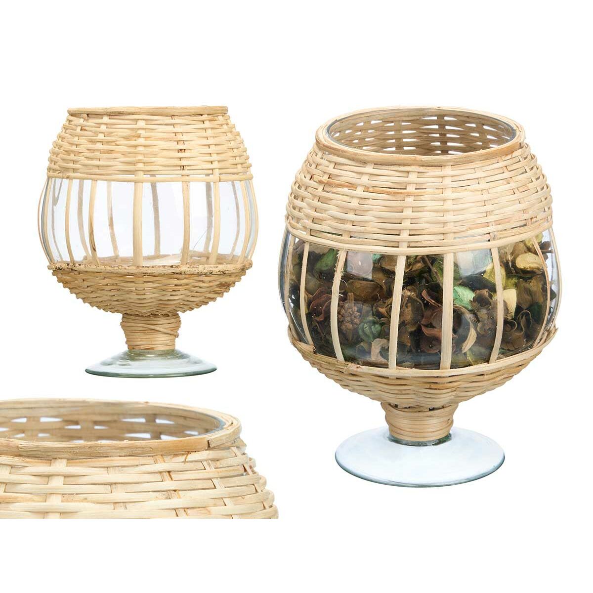 Ljusstakar Gift Decor Transparent Naturell Glas Rattan 18 x 22 x 18 cm (6 antal) - 3