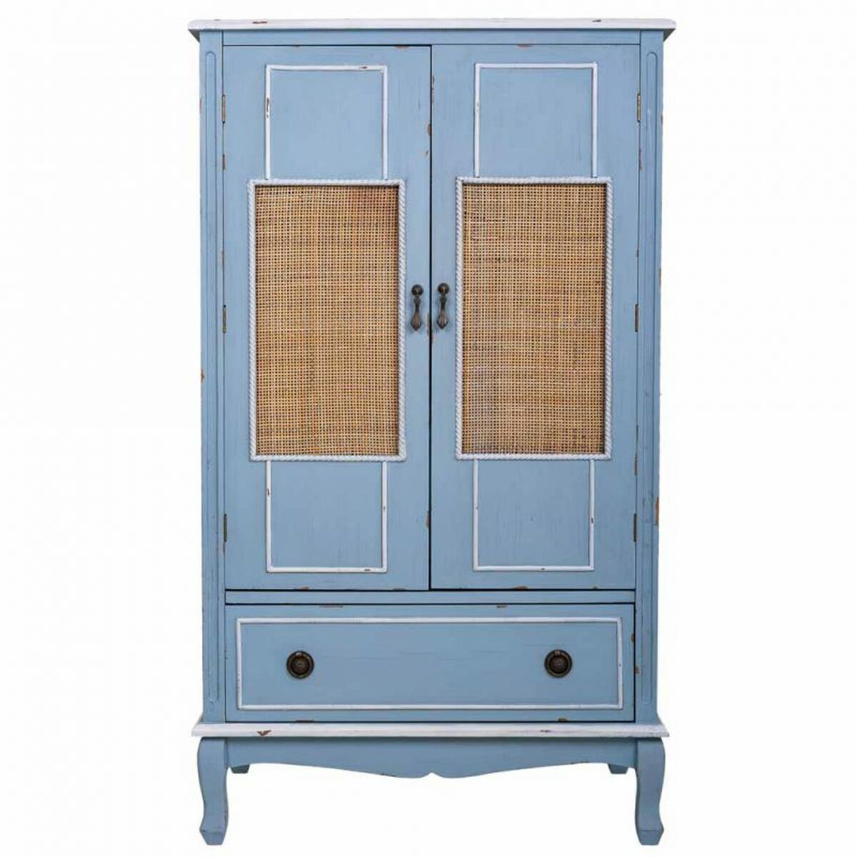 Skåp Alexandra House Living Blå Rattan Granträ Trä MDF 42 x 138 x 80 cm - 4