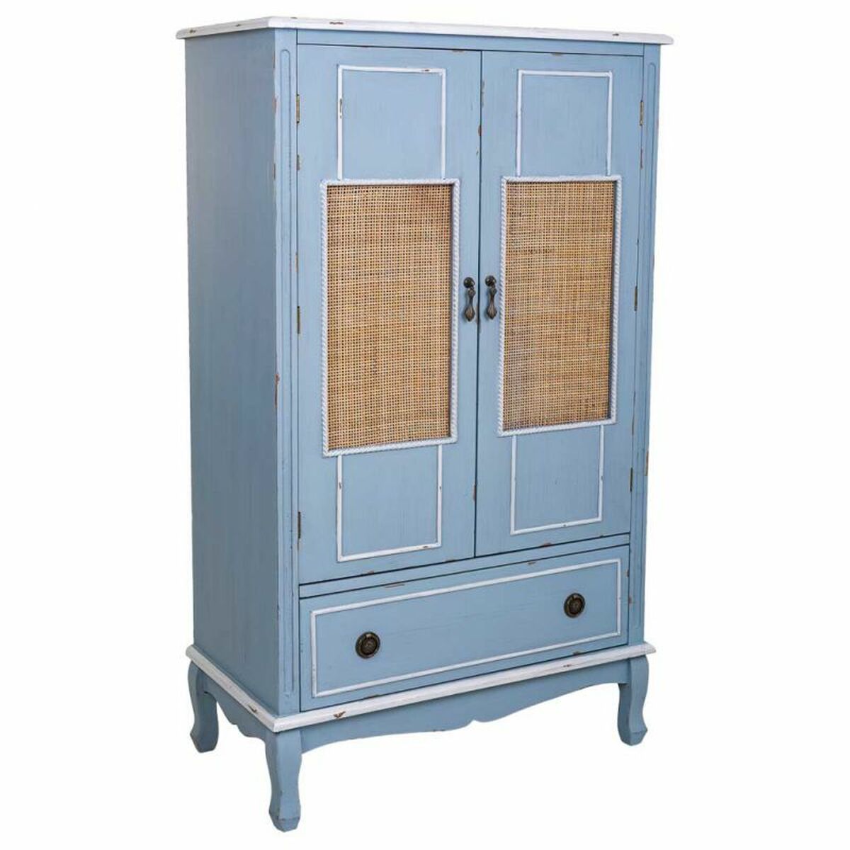 Skåp Alexandra House Living Blå Rattan Granträ Trä MDF 42 x 138 x 80 cm