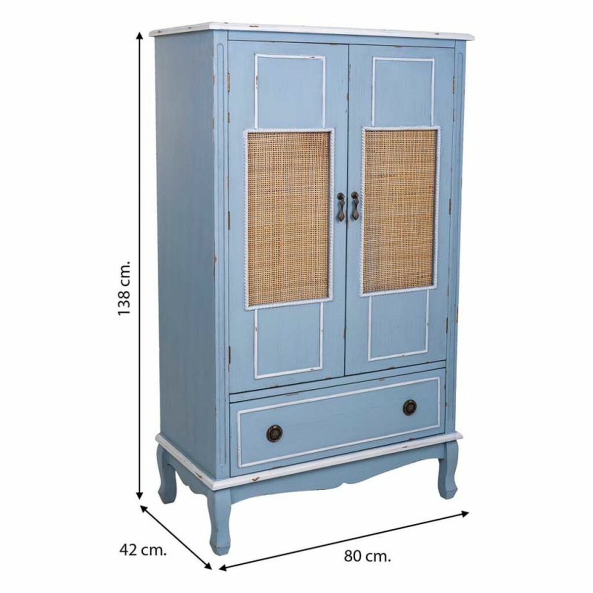 Skåp Alexandra House Living Blå Rattan Granträ Trä MDF 42 x 138 x 80 cm - 5