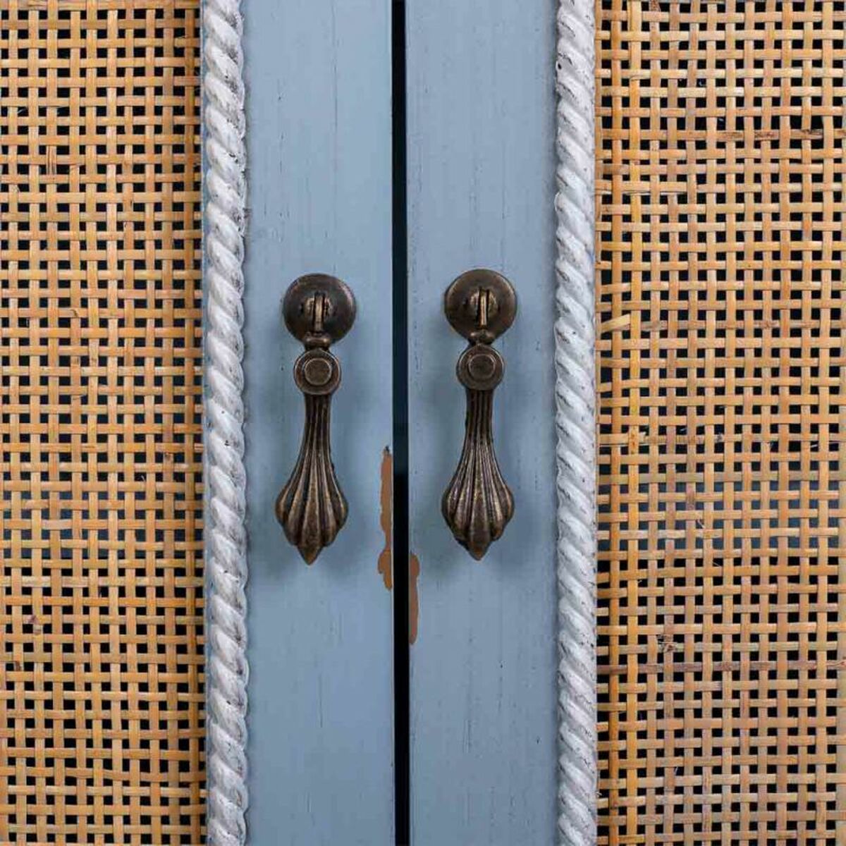 Skåp Alexandra House Living Blå Rattan Granträ Trä MDF 42 x 138 x 80 cm - 8