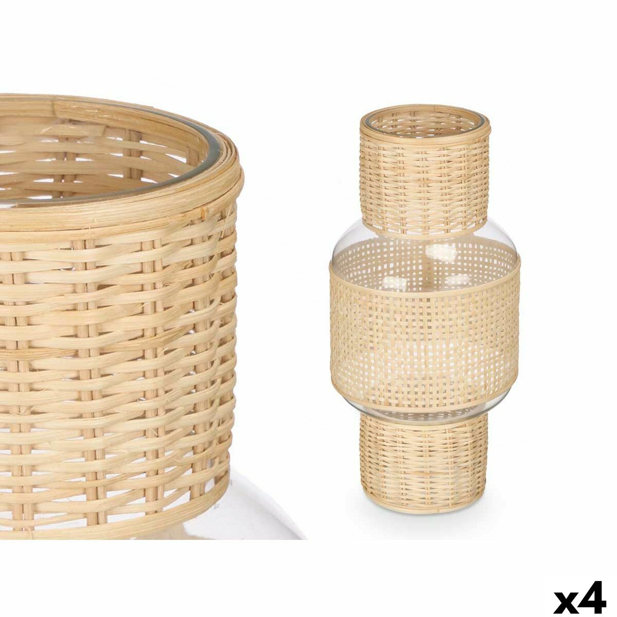 Ljusstakar Gift Decor Transparent Naturell Glas Rattan 18 x 38 x 18 cm (4 antal)