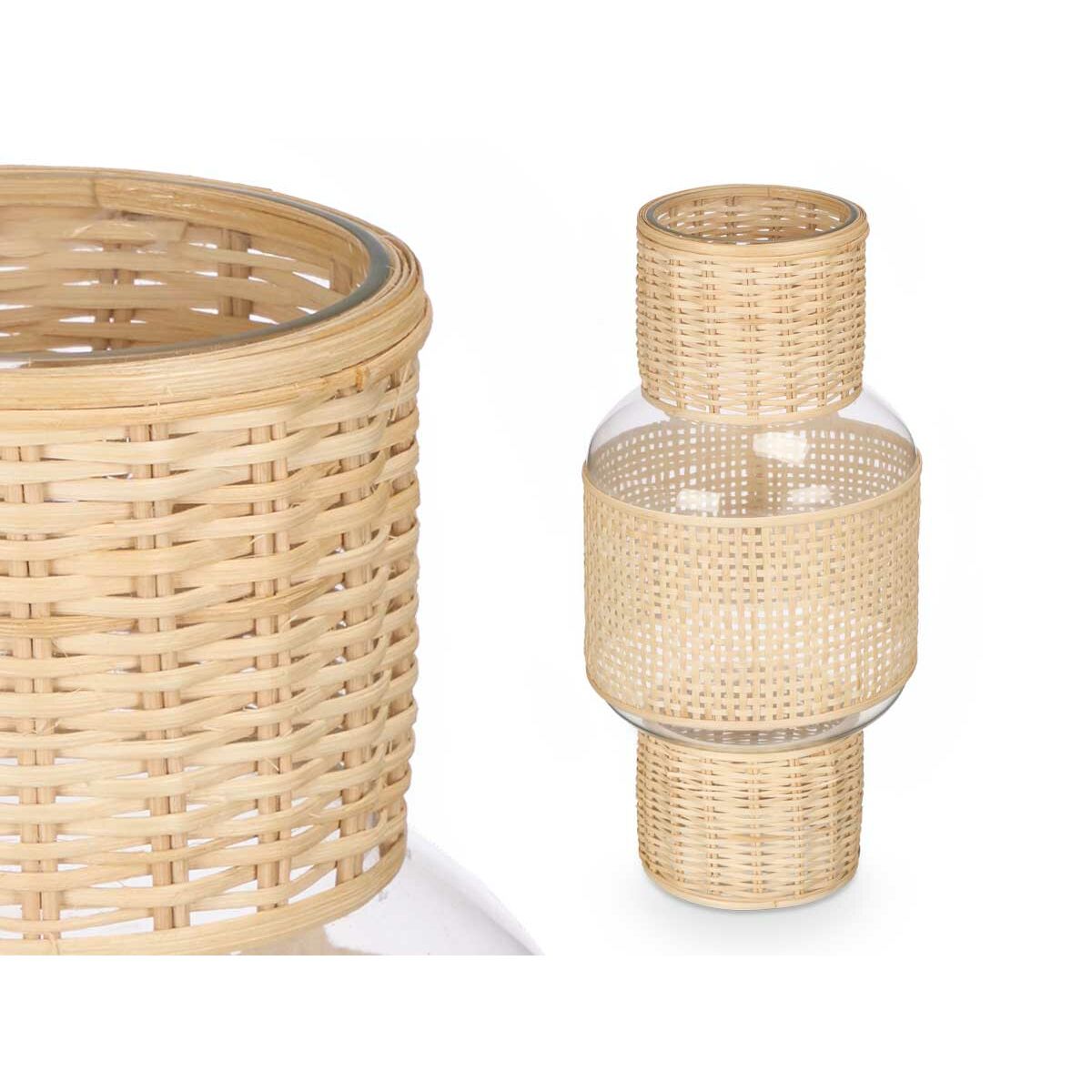 Ljusstakar Gift Decor Transparent Naturell Glas Rattan 18 x 38 x 18 cm (4 antal) - 2