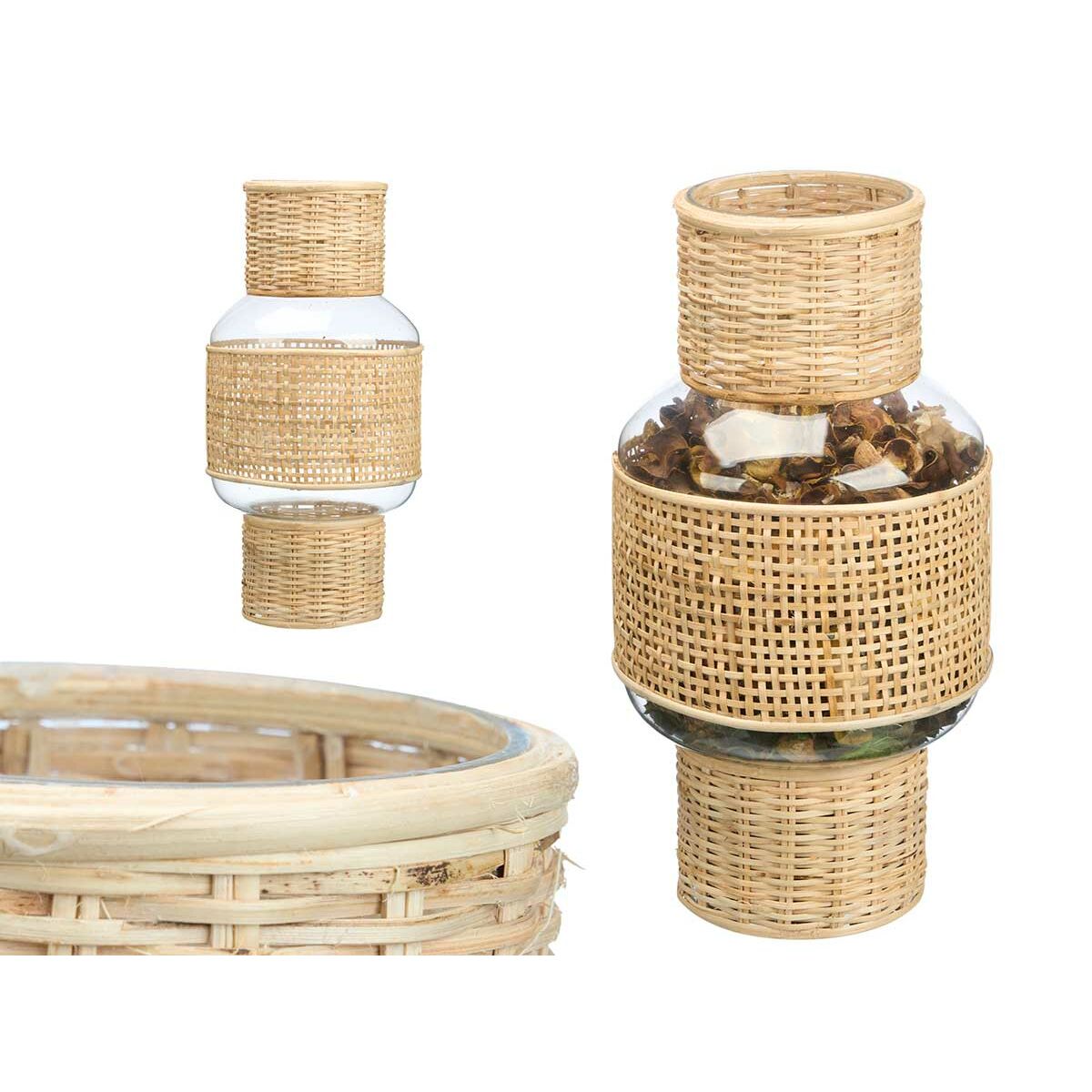 Ljusstakar Gift Decor Transparent Naturell Glas Rattan 18 x 38 x 18 cm (4 antal) - 3