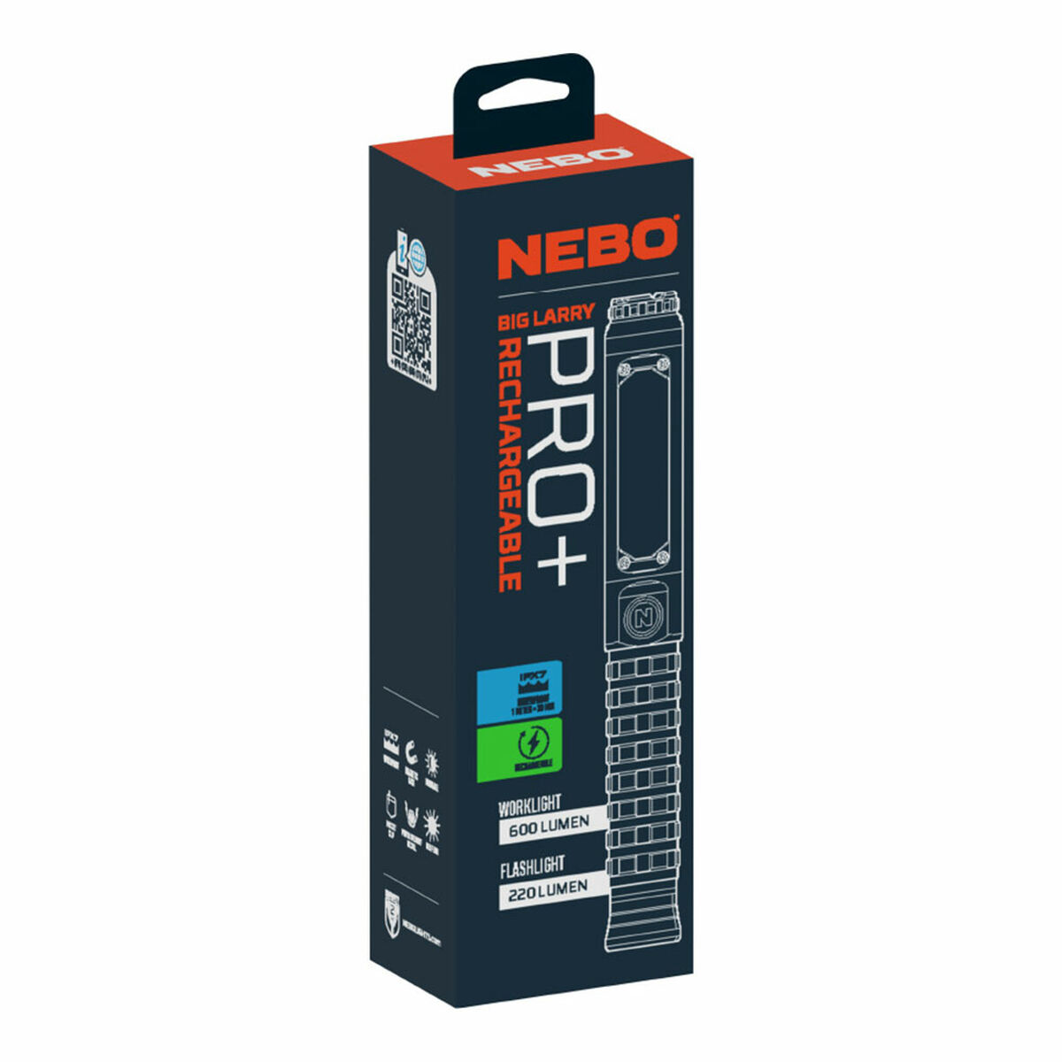 Uppladdningsbar LED-ficklampa Nebo Big Larry Pro+ 600 lm - 10