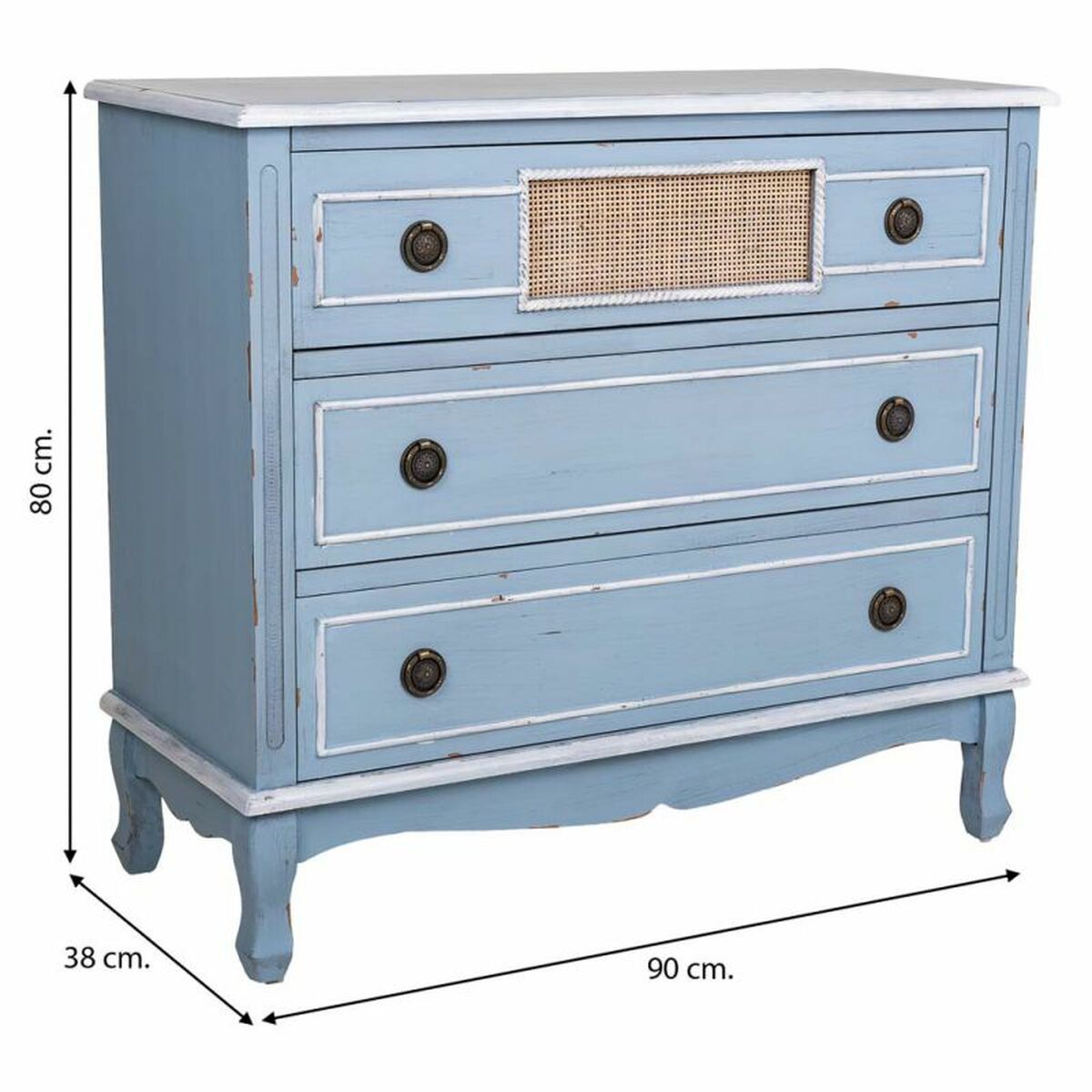 Kommod Alexandra House Living Blå Rattan Granträ Trä MDF 38 x 80 x 90 cm - 5