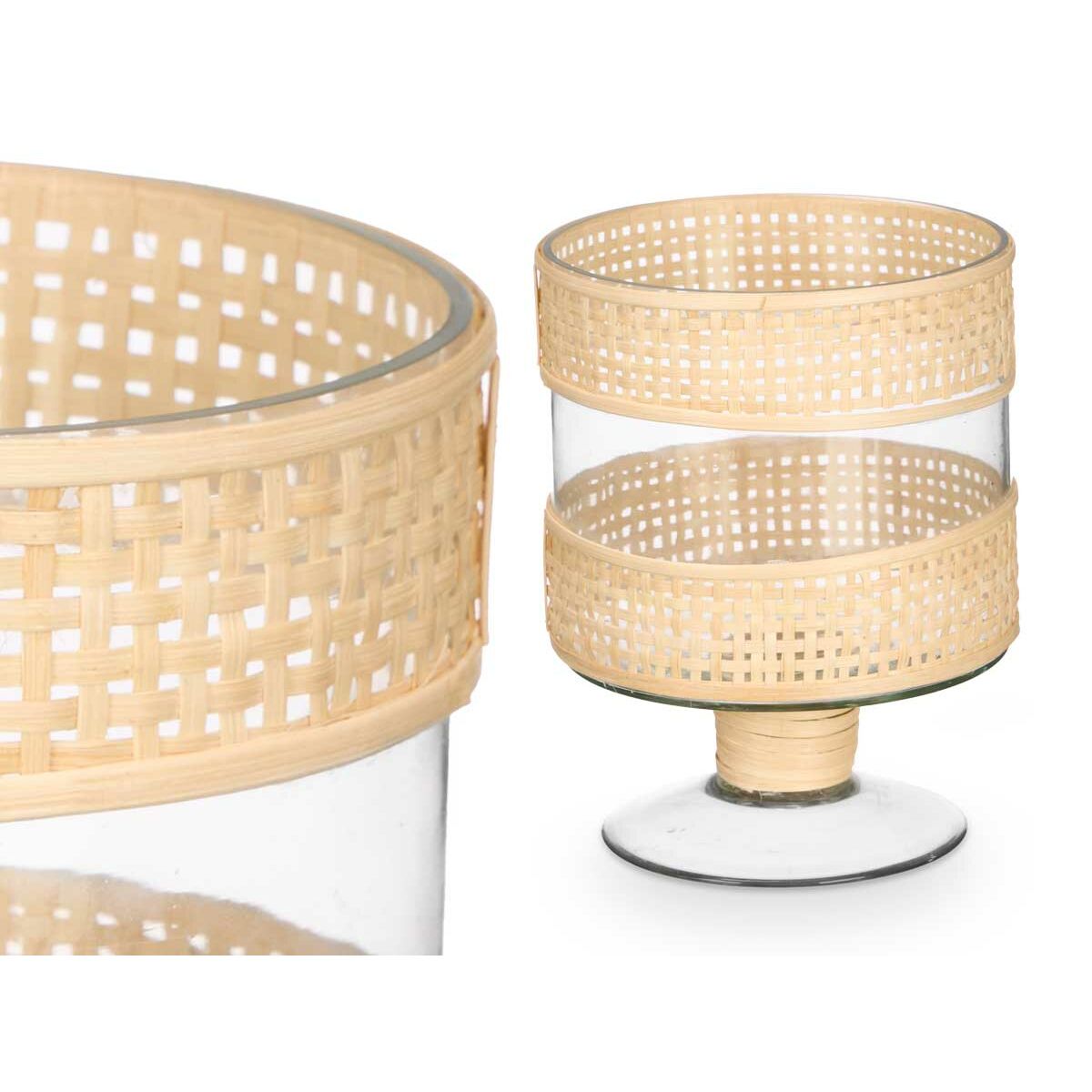 Ljusstakar Gift Decor Transparent Naturell Glas Rattan 15 x 20 x 15 cm (6 antal) - 2
