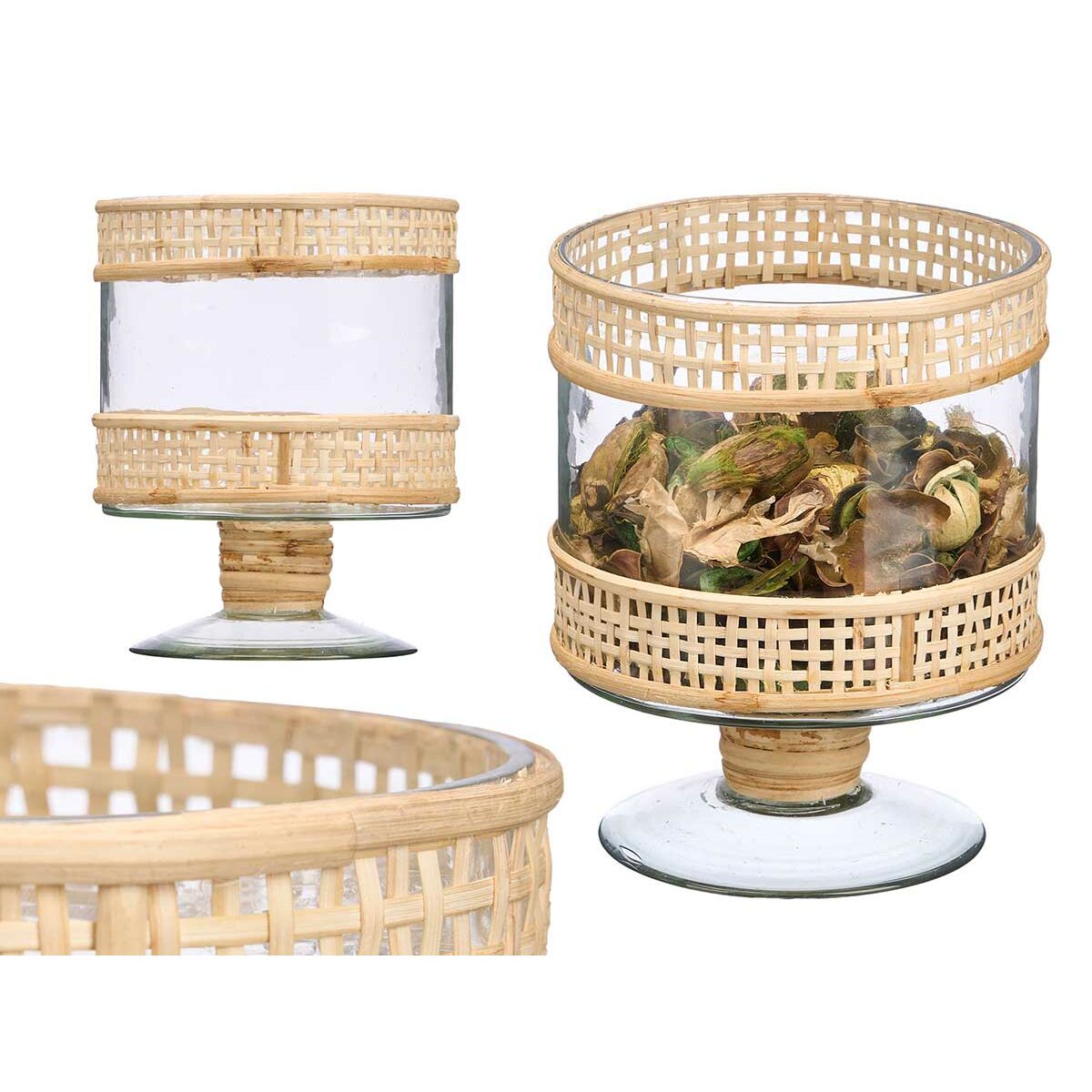 Ljusstakar Gift Decor Transparent Naturell Glas Rattan 15 x 20 x 15 cm (6 antal) - 3