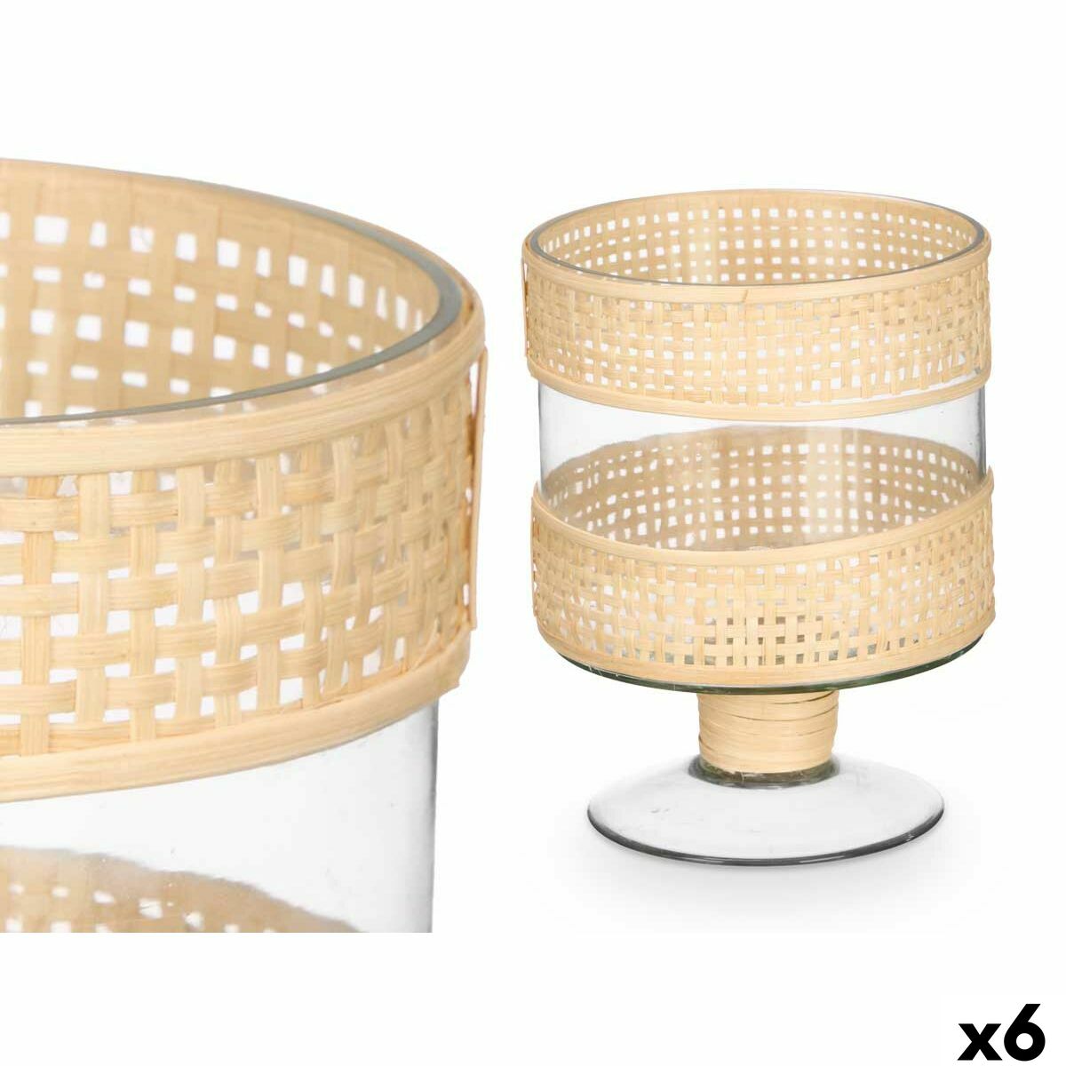 Ljusstakar Gift Decor Transparent Naturell Glas Rattan 15 x 20 x 15 cm (6 antal)