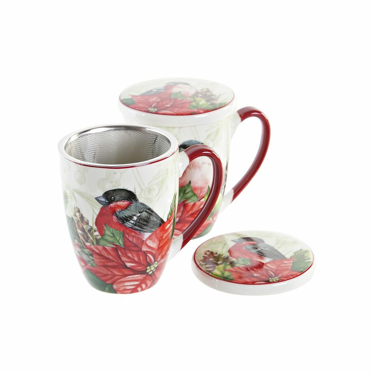Infusionskopp DKD Home Decor Madár Porslin Röd Grön (380 ml) (2 antal) - 2