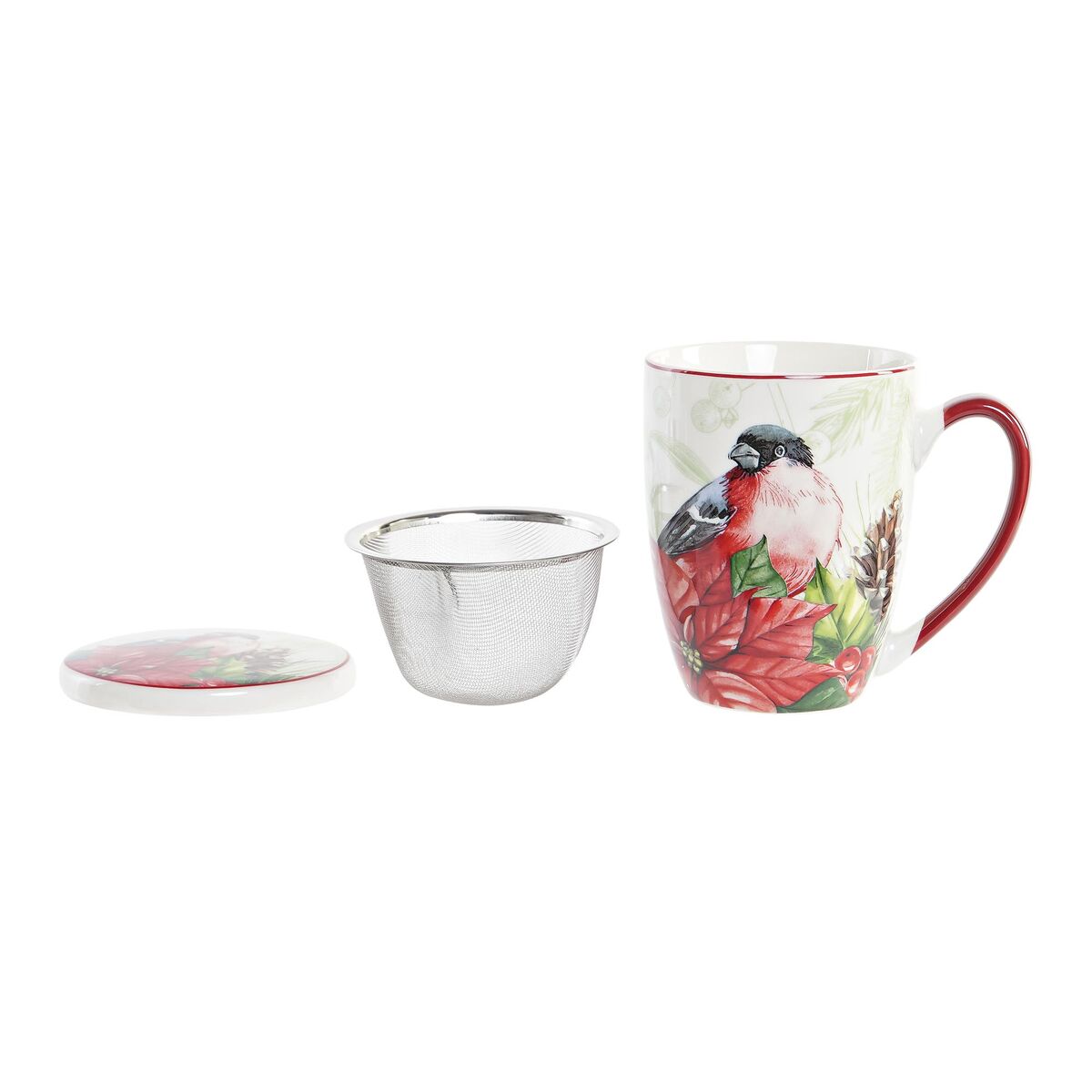 Infusionskopp DKD Home Decor Madár Porslin Röd Grön (380 ml) (2 antal) - 3