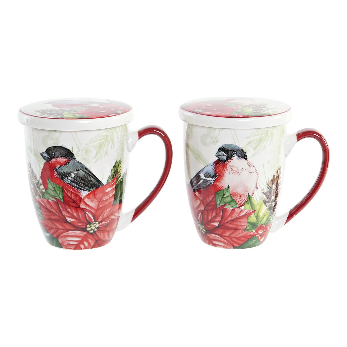 Infusionskopp DKD Home Decor Madár Porslin Röd Grön (380 ml) (2 antal)