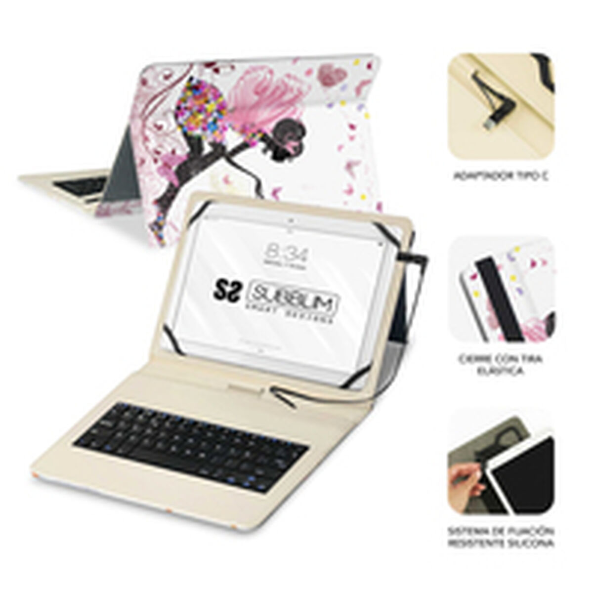 Bluetooth-tangentbord med tabletthållare Subblim SUBKT1-USB052 Qwerty Spanska Multicolour spanska - 4