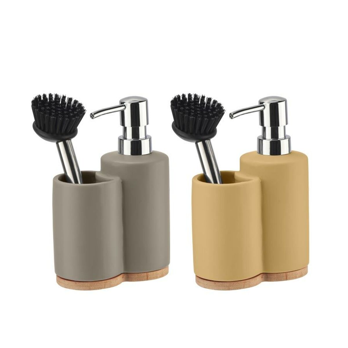 Diskmedelspump 2-i-1 Home ESPRIT Bambu Rostfritt stål Dolomite 11,5 x 6,5 x 18,5 cm (2 antal) - 2