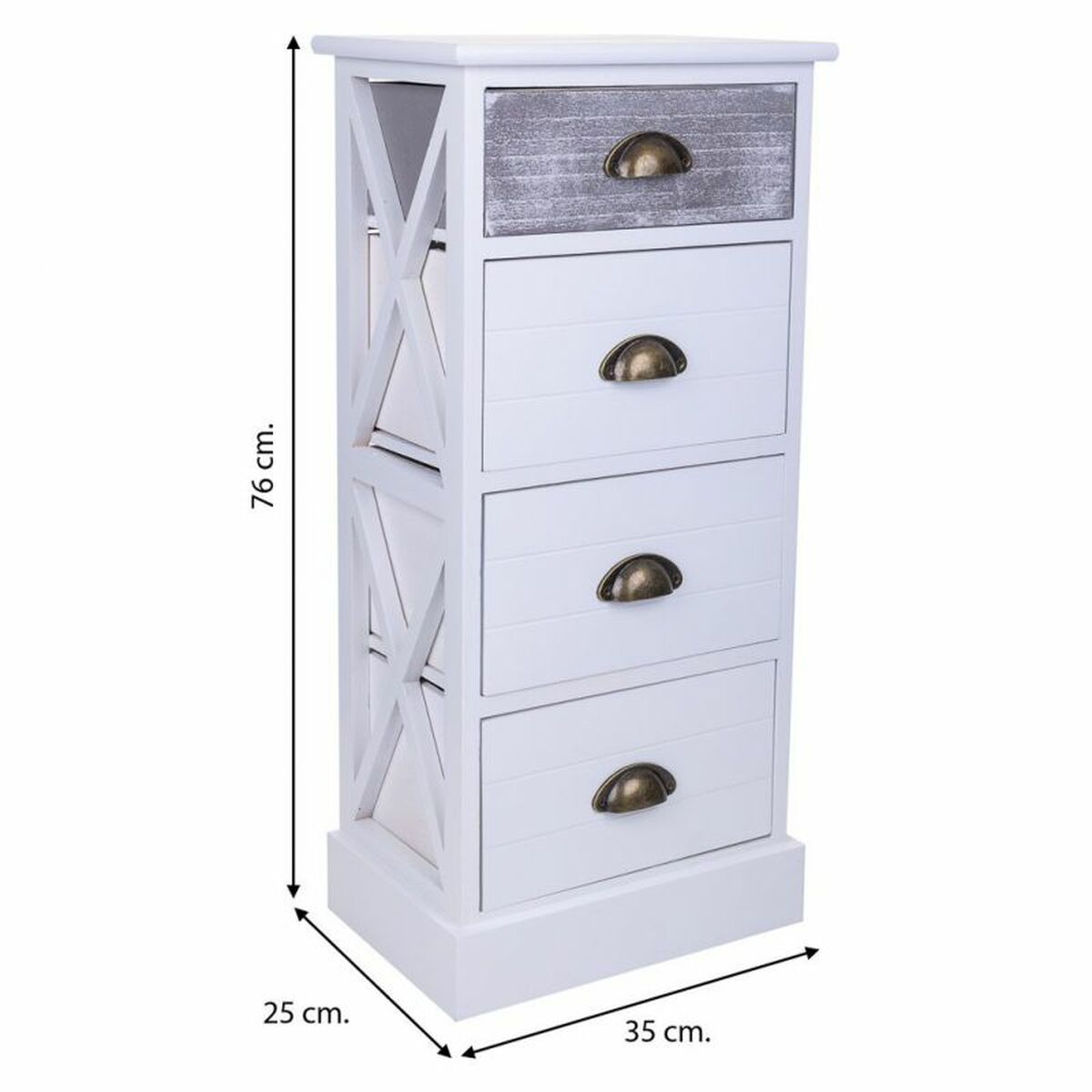 Byrå Alexandra House Living Vit Paulowniaträ Trä MDF 25 x 76 x 35 cm - 4