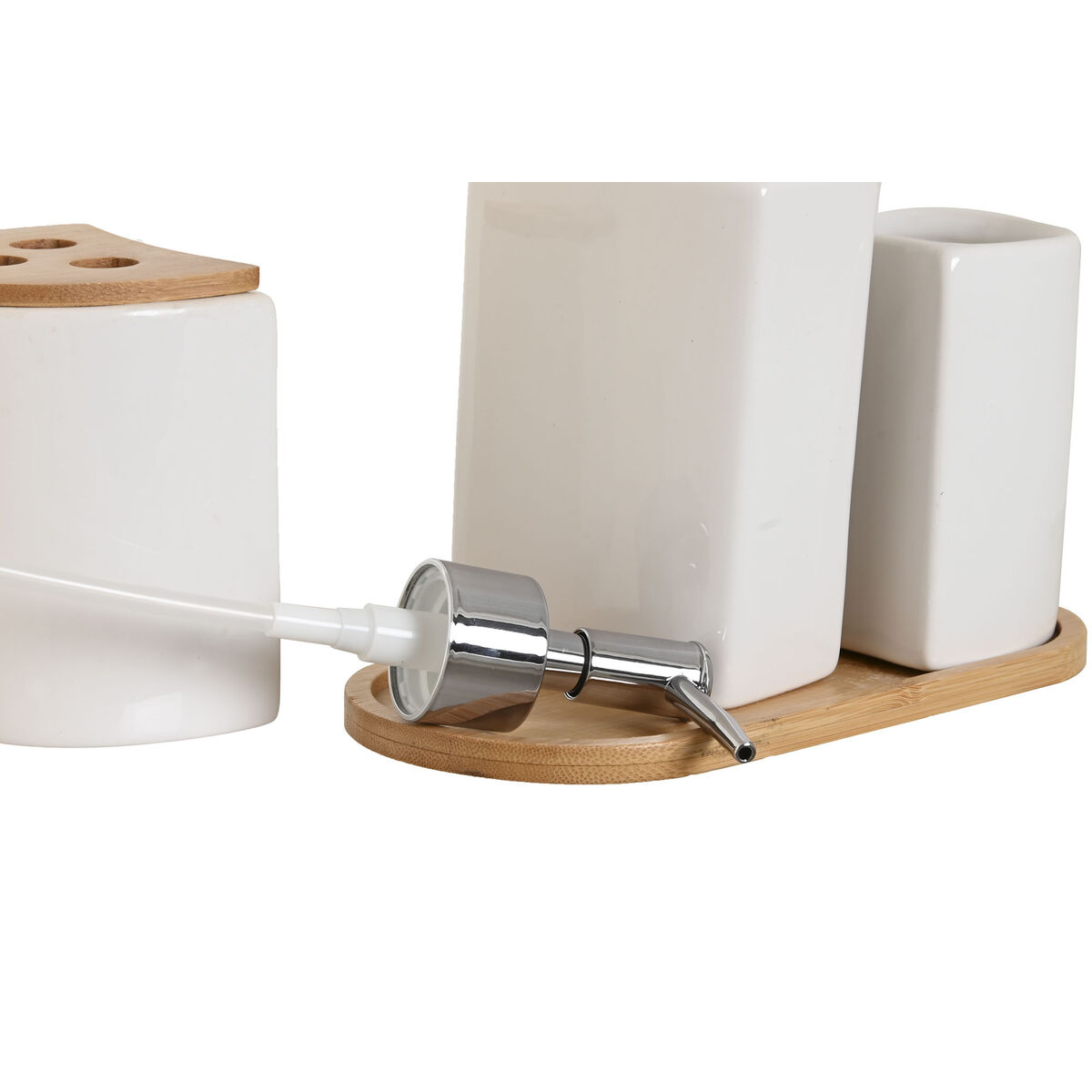 Badkit Home ESPRIT Vit Naturell Bambu Dolomite 19,5 x 10 x 19 cm - 2