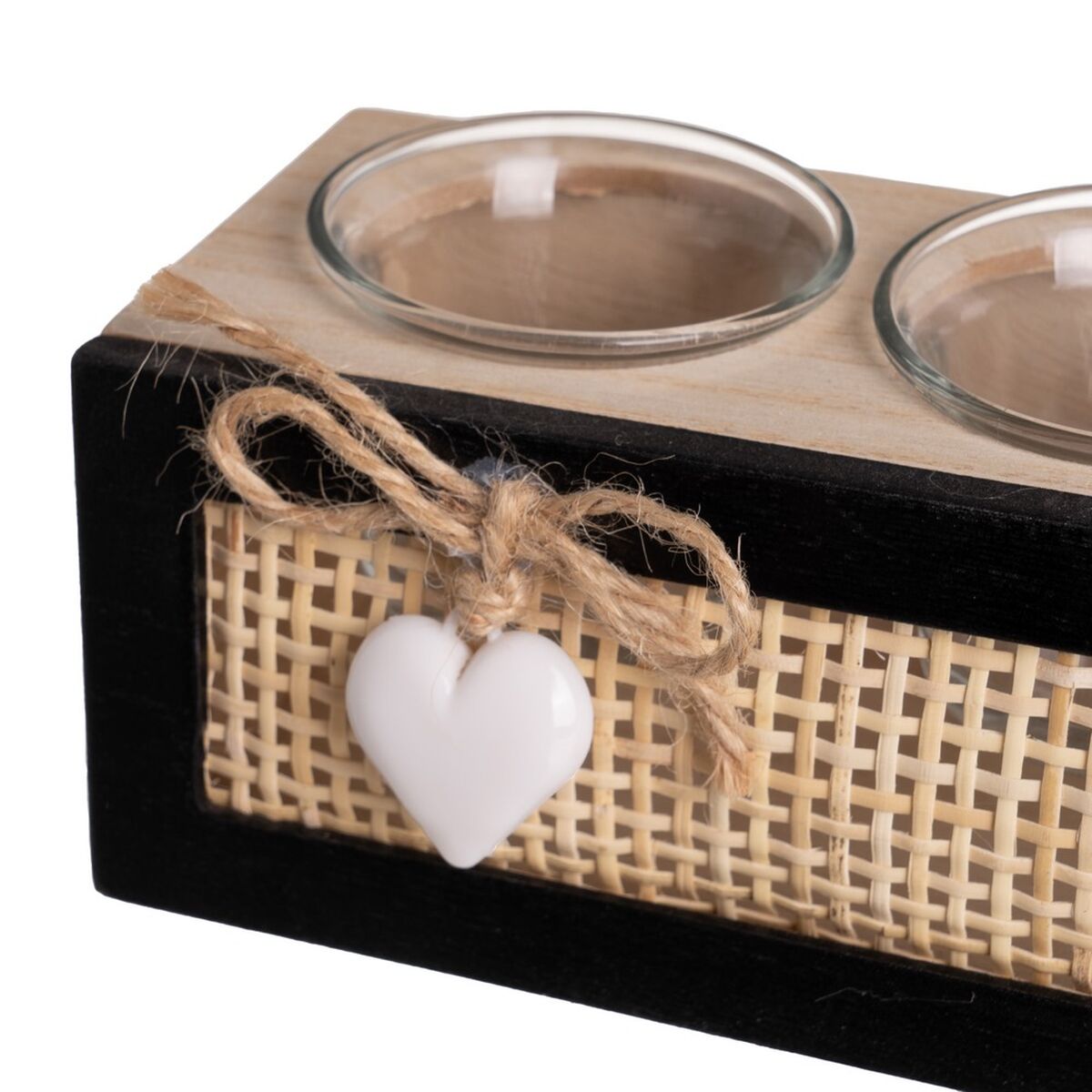 Ljusstakar HEARTS Vit Svart Naturell Trä Glas Käpp Trä MDF 22 x 8 x 7 cm - 2