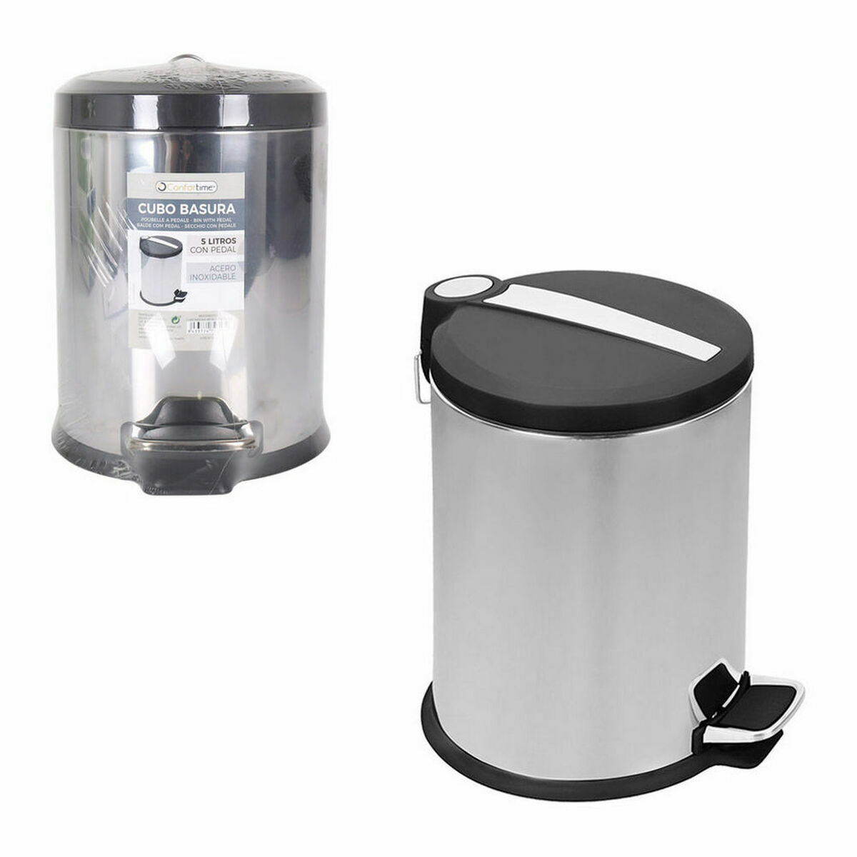 Soptunna Confortime Silvrig Metall 4 antal 5 L 20 x 27,5 cm (20 x 20 x 27,5 cm) - 2