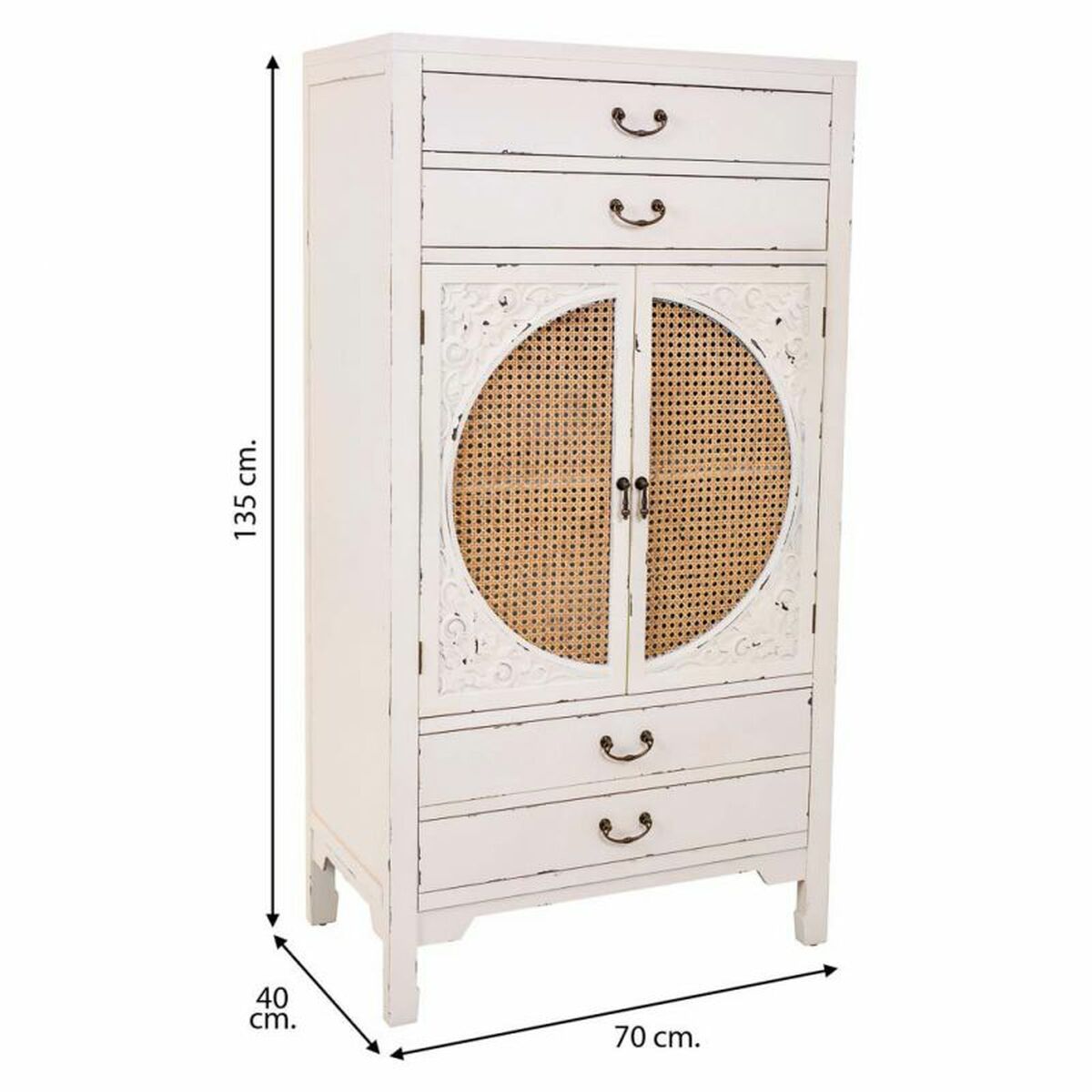 Skåp Alexandra House Living Vit Rattan Granträ Trä MDF 40 x 135 x 70 cm - 4