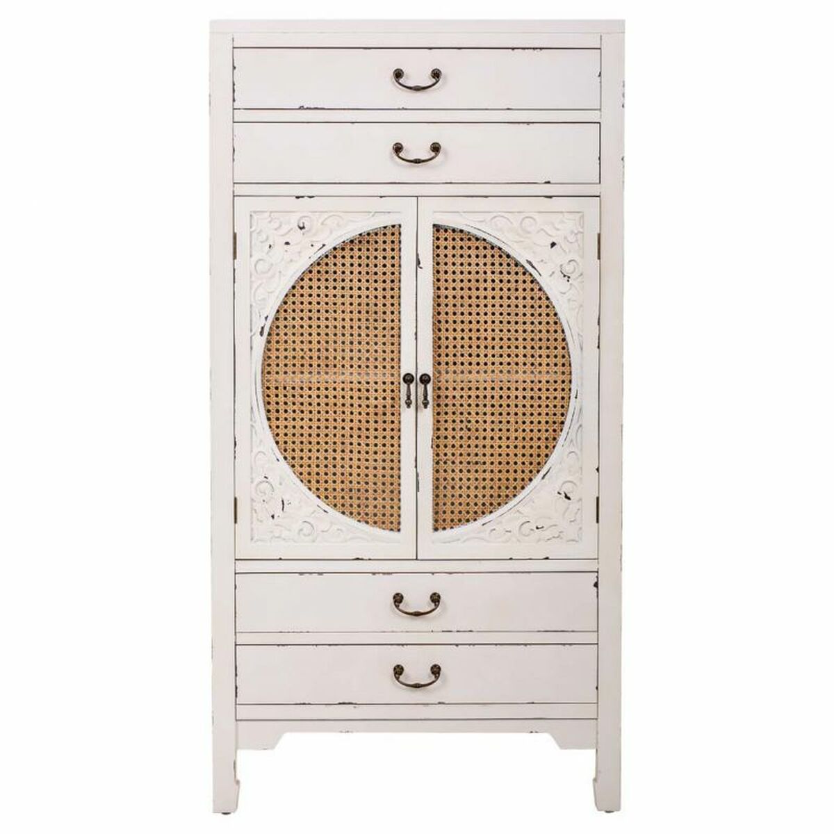 Skåp Alexandra House Living Vit Rattan Granträ Trä MDF 40 x 135 x 70 cm - 3