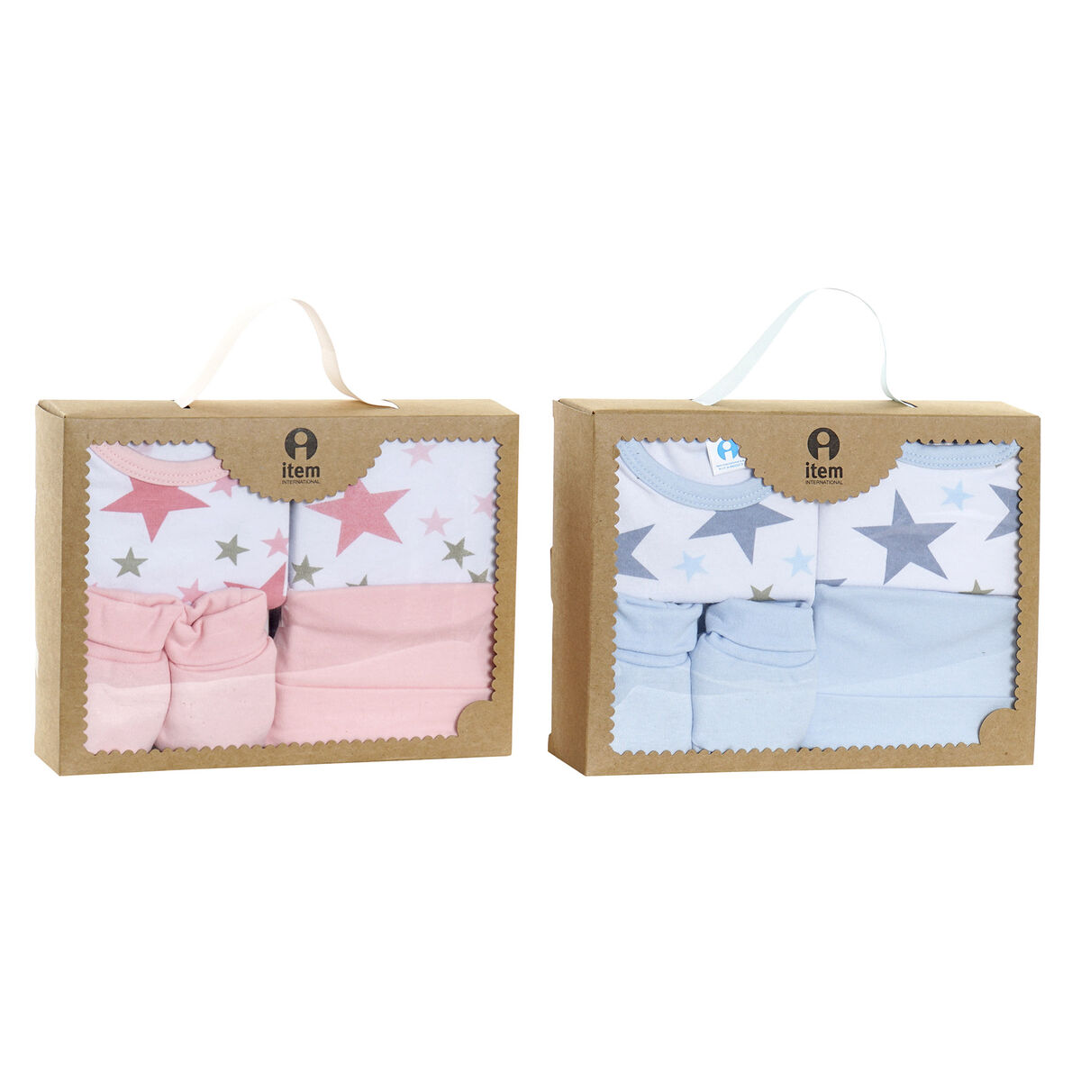 Set av kläder DKD Home Decor Blå Rosa 0-6 månader Bomull Stjärnor (2 antal) - 7