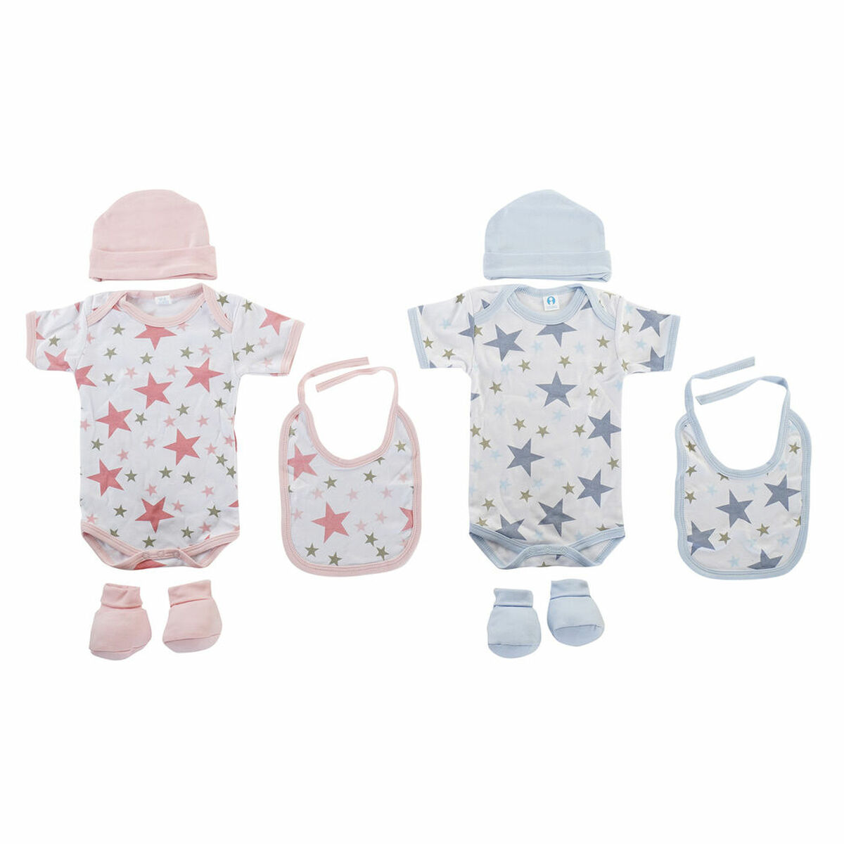 Set av kläder DKD Home Decor Blå Rosa 0-6 månader Bomull Stjärnor (2 antal) - 8