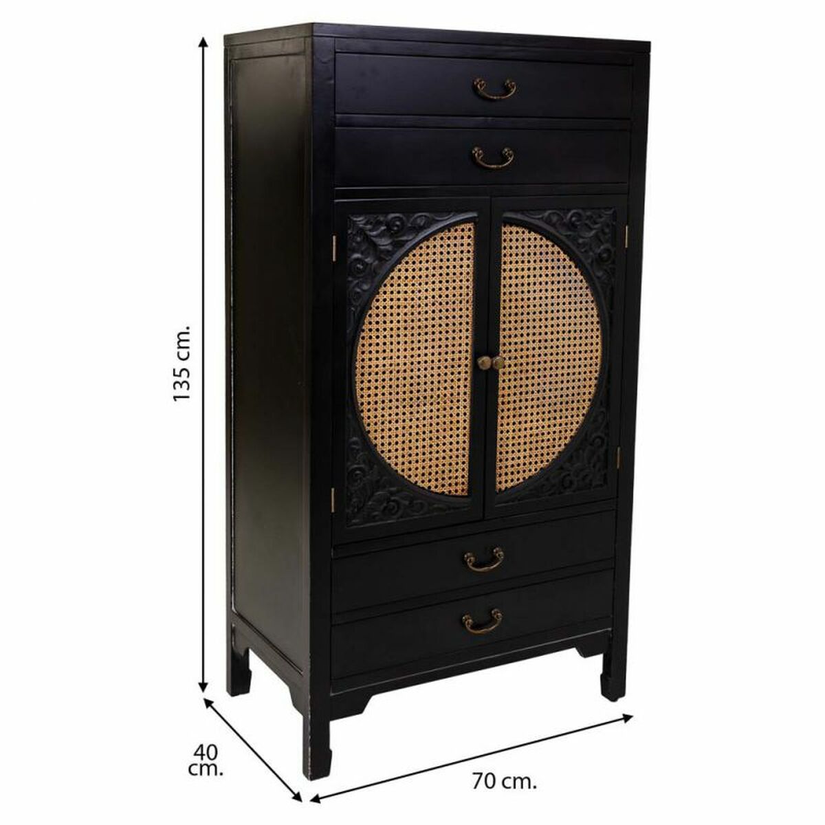 Skåp Alexandra House Living Svart Rattan Granträ Trä MDF 40 x 135 x 70 cm - 5