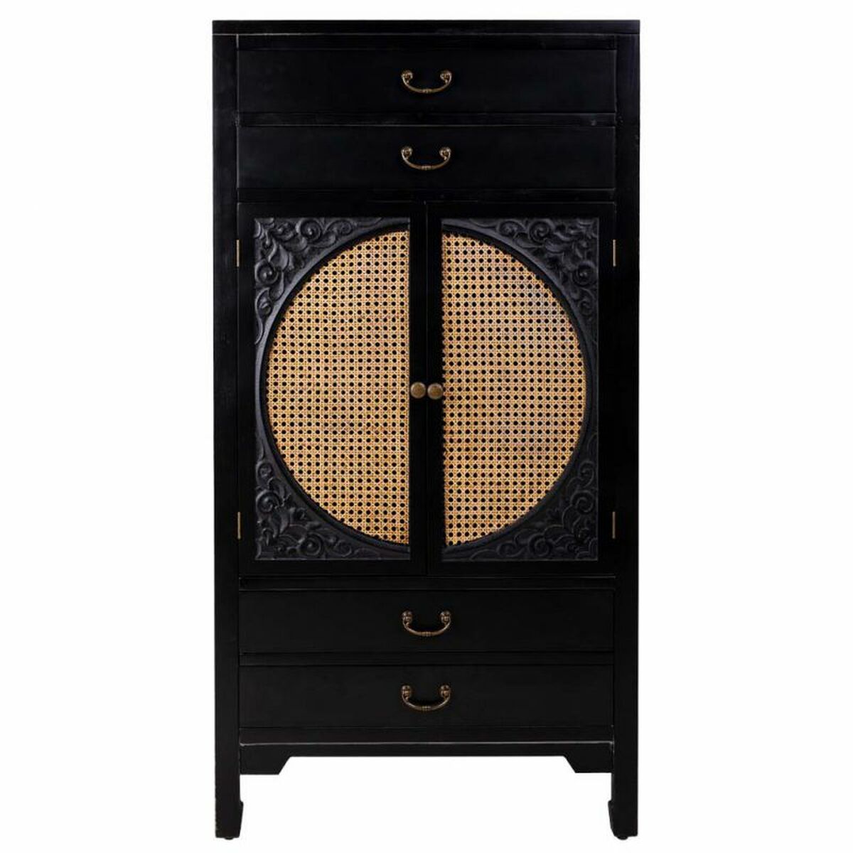 Skåp Alexandra House Living Svart Rattan Granträ Trä MDF 40 x 135 x 70 cm - 4