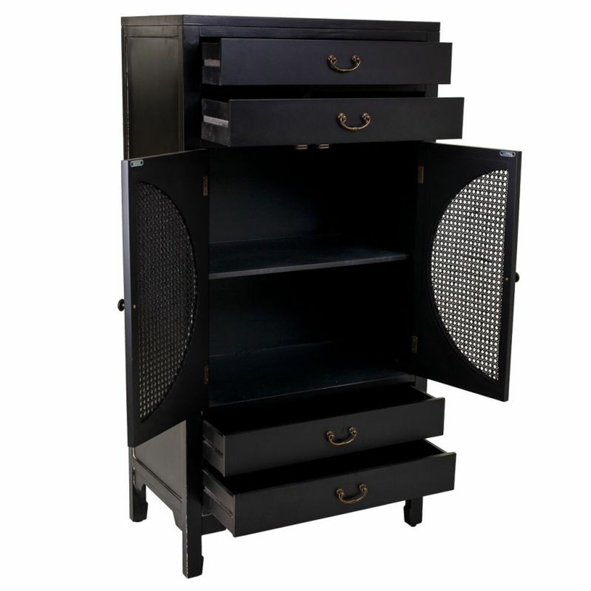 Skåp Alexandra House Living Svart Rattan Granträ Trä MDF 40 x 135 x 70 cm - 3