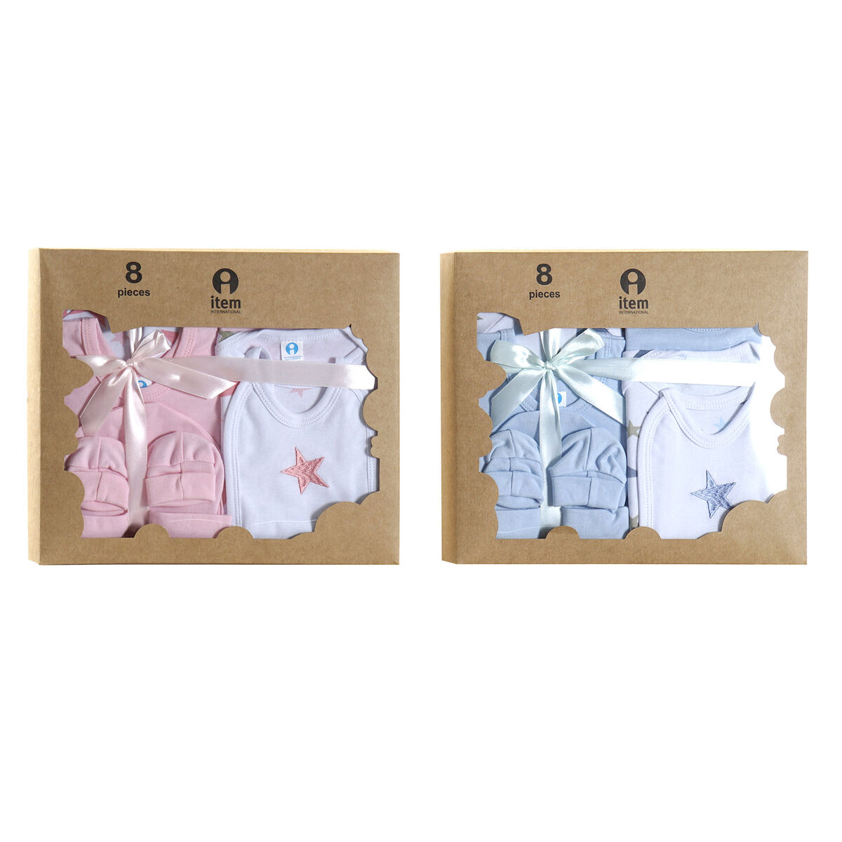 Set av kläder DKD Home Decor Blå Rosa 0-6 månader Stjärnor (7 Delar) (2 antal) - 12