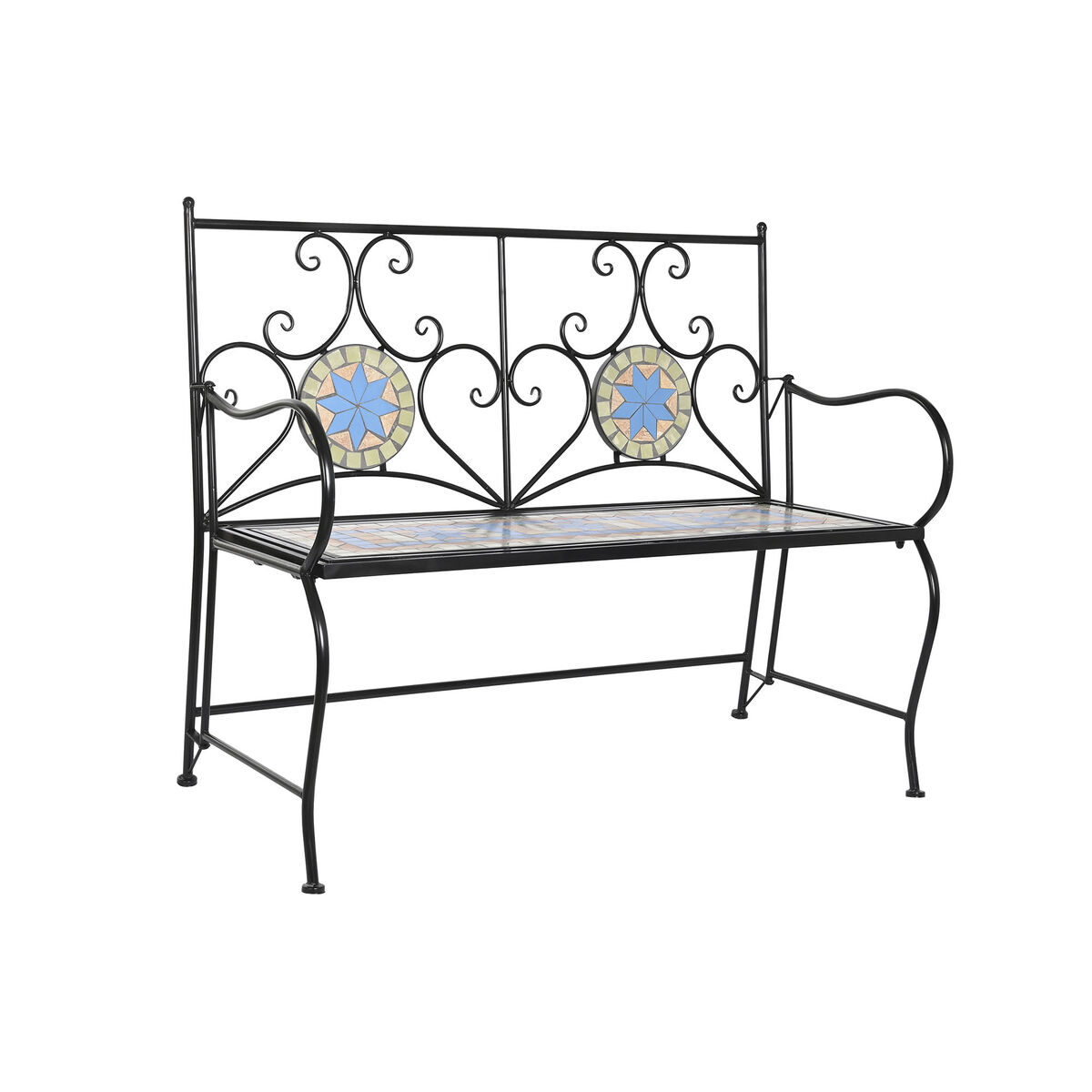 Bänk DKD Home Decor Svart Multicolour Mosaik 111 x 54 x 88 cm