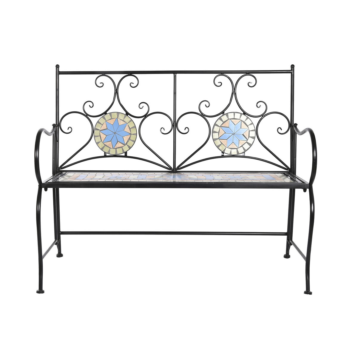 Bänk DKD Home Decor Svart Multicolour Mosaik 111 x 54 x 88 cm - 9