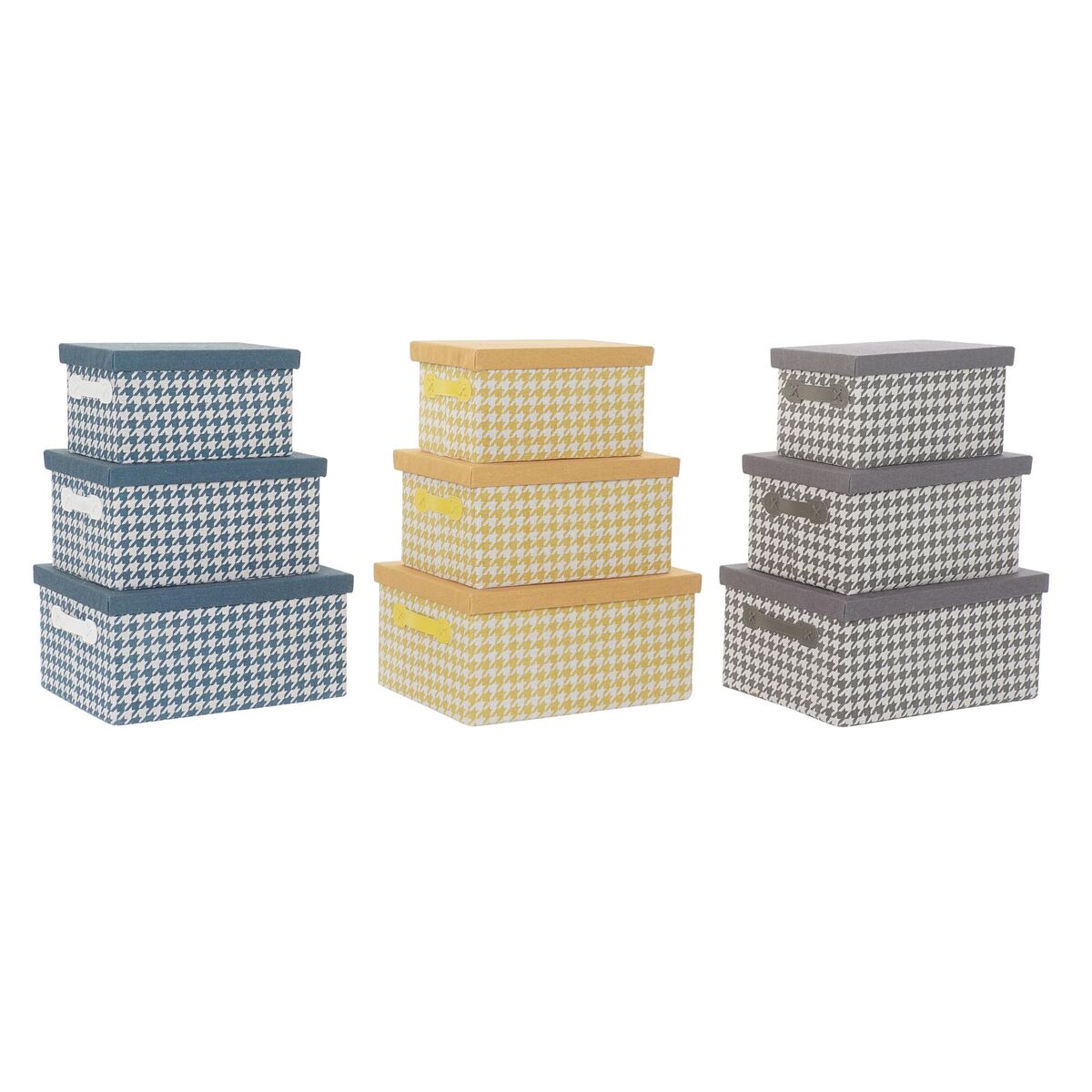 Set med stapelbara förvaringslådor DKD Home Decor Grå Blå Gul 40 x 30 x 20 cm