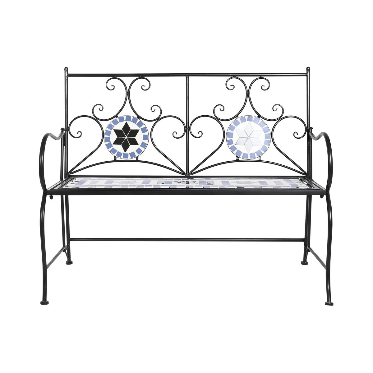 Bänk DKD Home Decor Keramik Mosaik Svart Metall Multicolour (111 x 54 x 88 cm) - 2